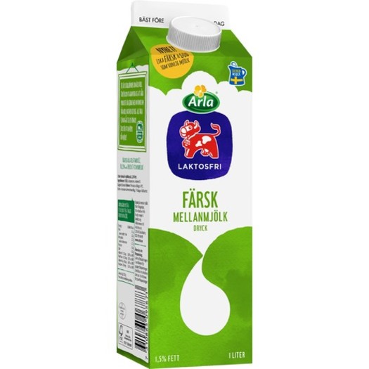 Mellanmjölk färsk laktosfri 1,5% 1L