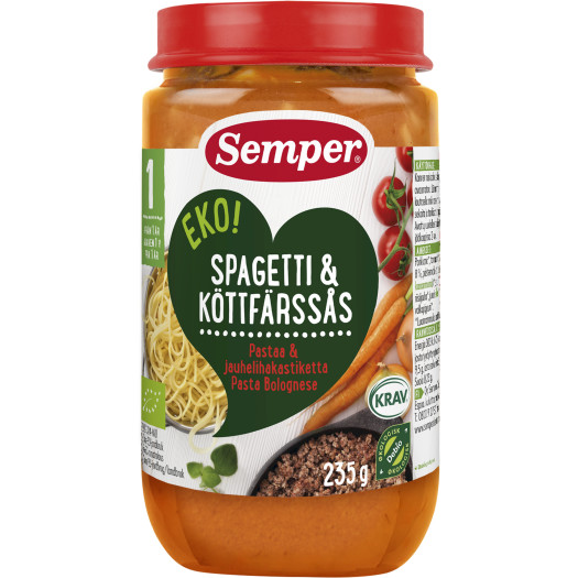 Barnmat spagetti köttfärssås 1år 235g