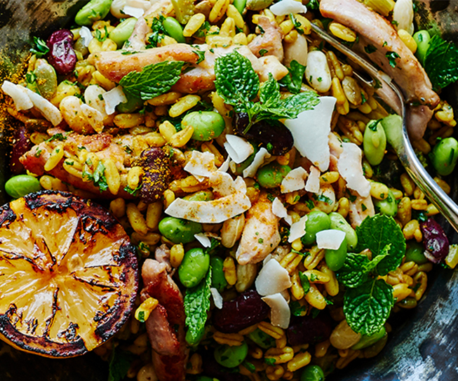 Kamutvete pilaff med stekt kyckling Martin & Servera