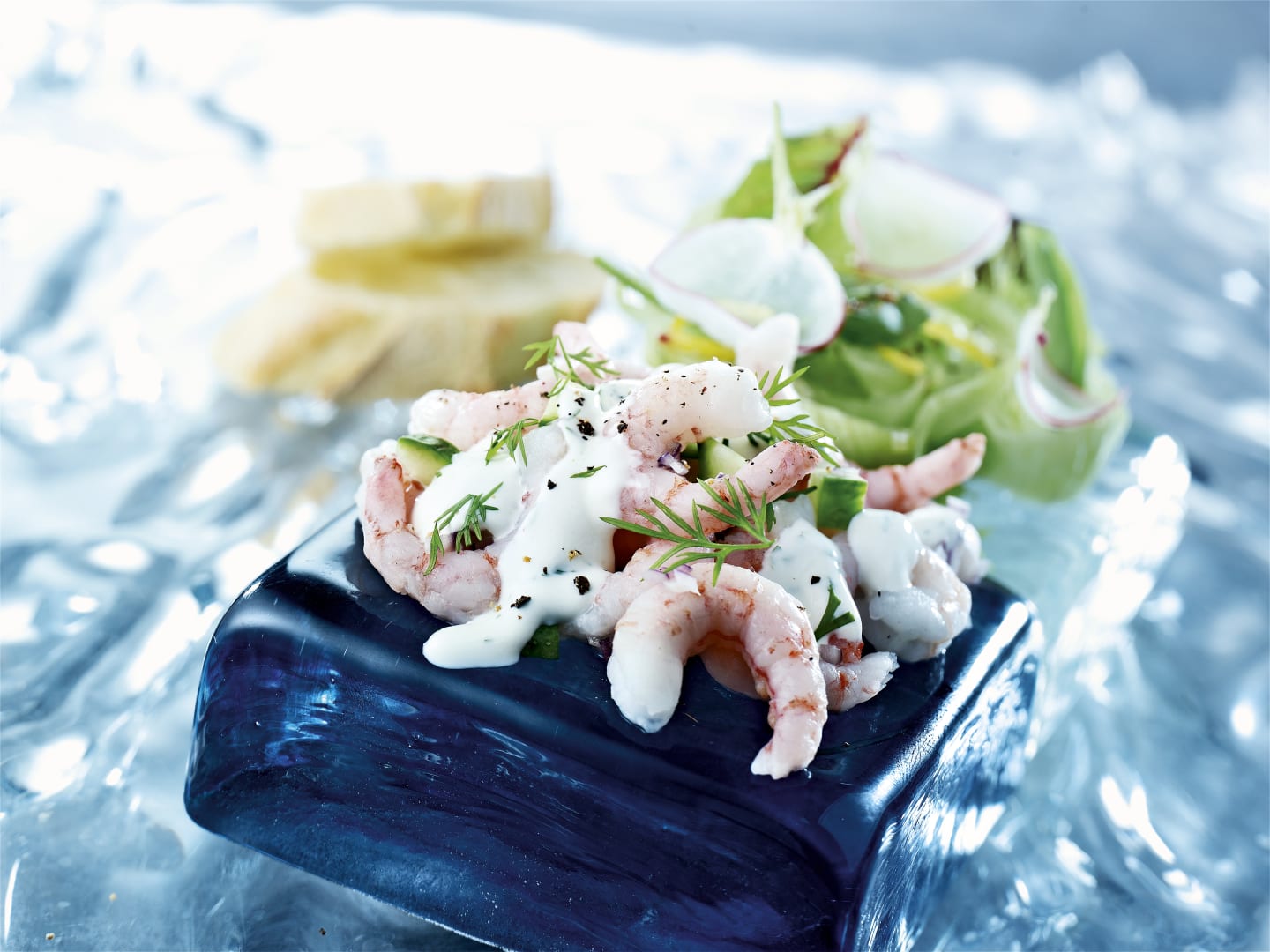 Räksallad med gurka och rödlök
