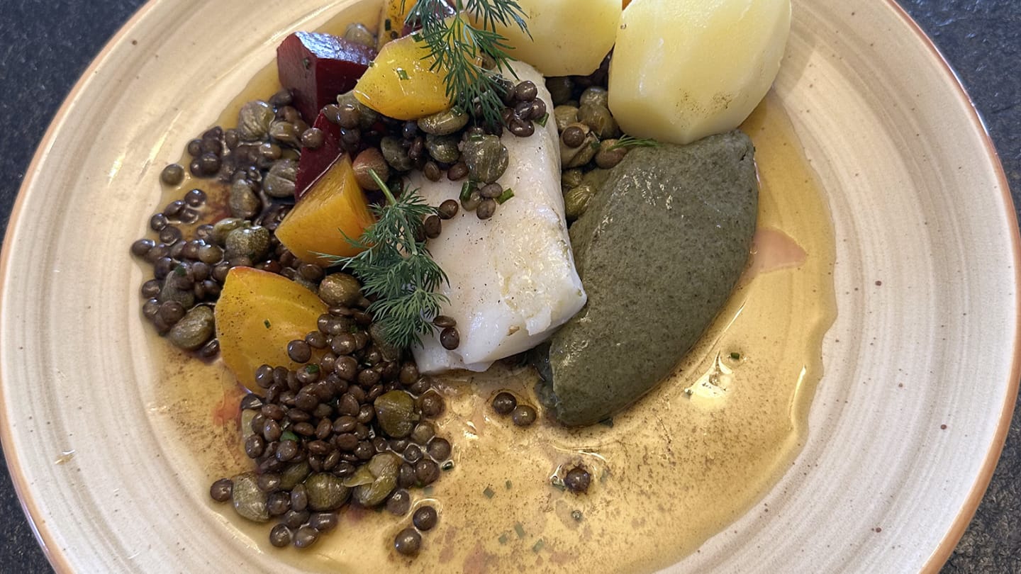 Linshummus till bakad sej