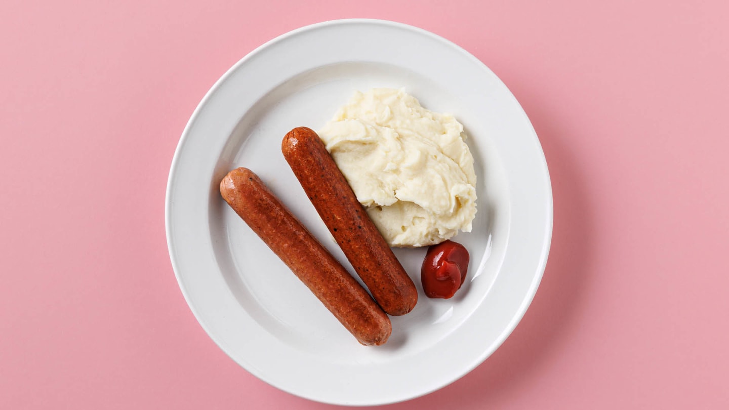 Bräckt korv med potatismos
