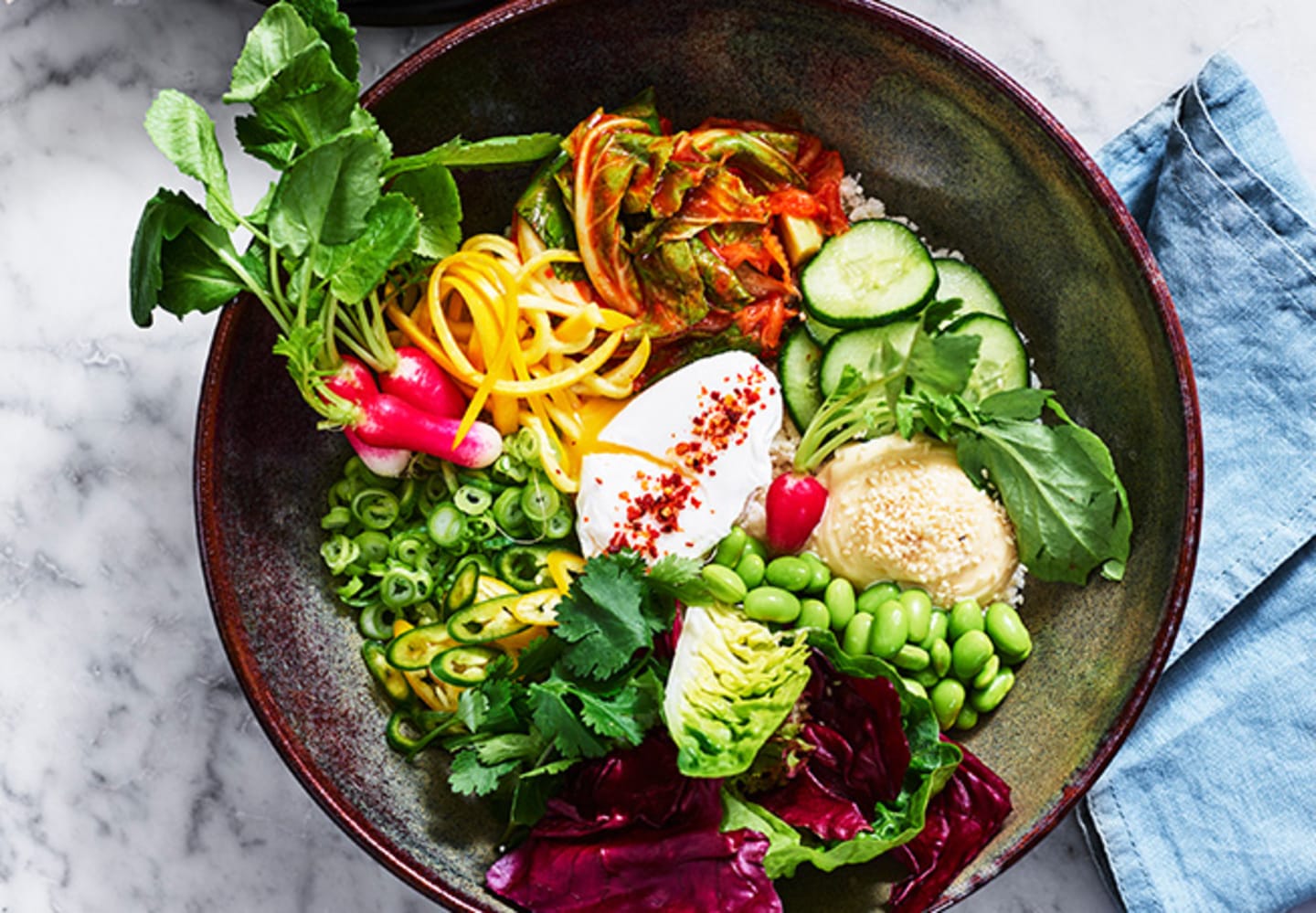 Kimchi av blomkålsblast med blomkålsris