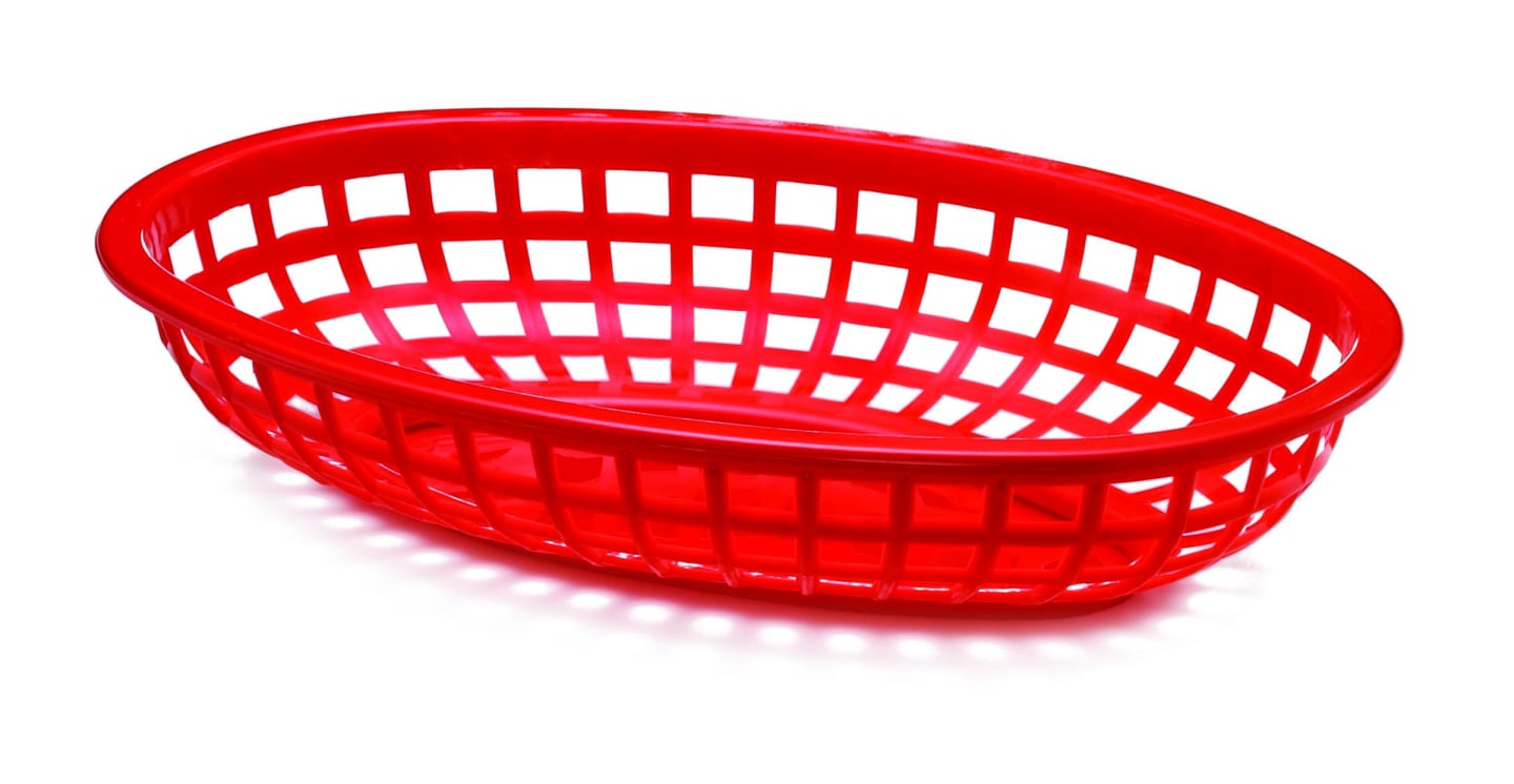 Korg röd oval plast 240x150mm