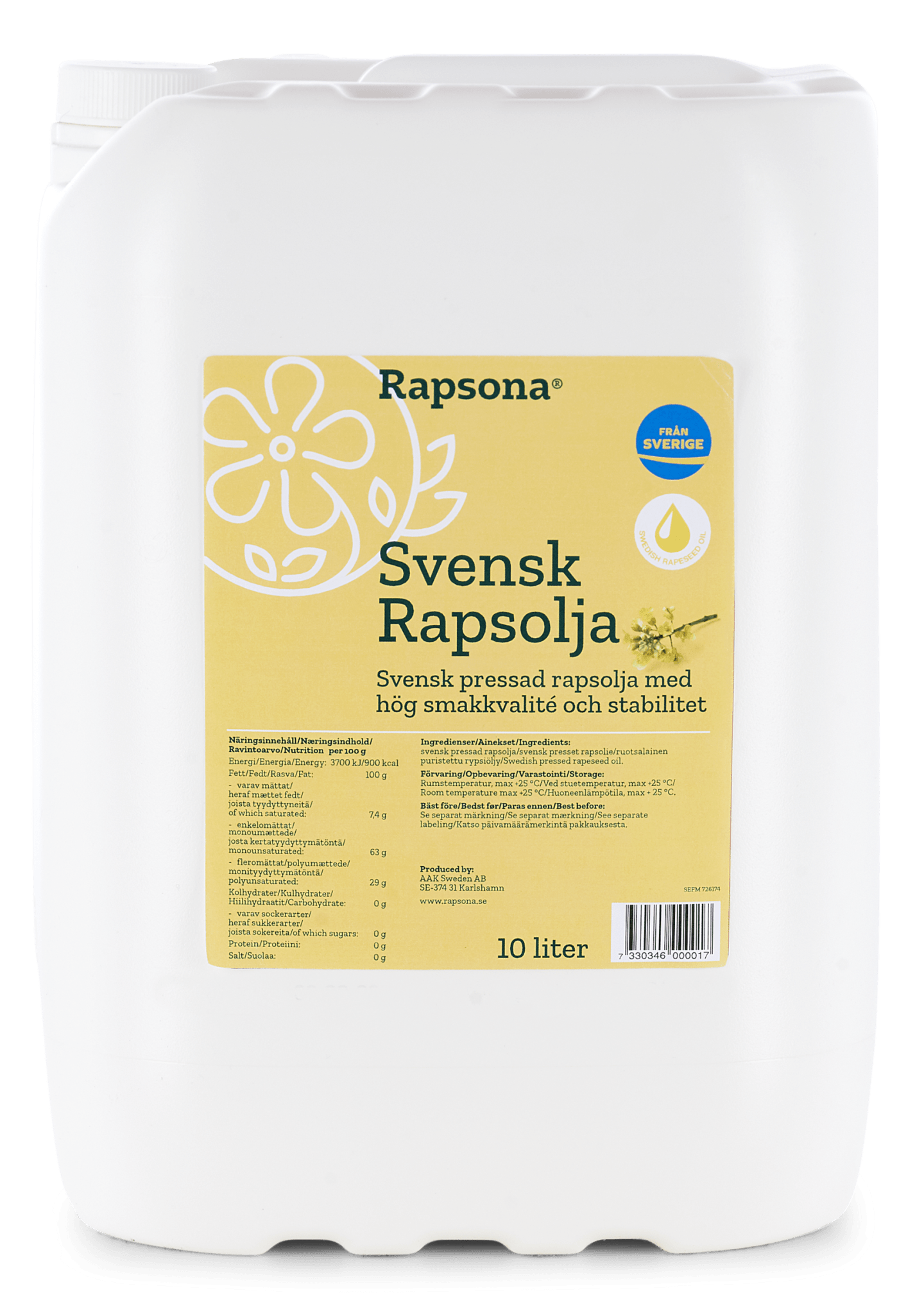 Rapsolja svensk 100% 10L