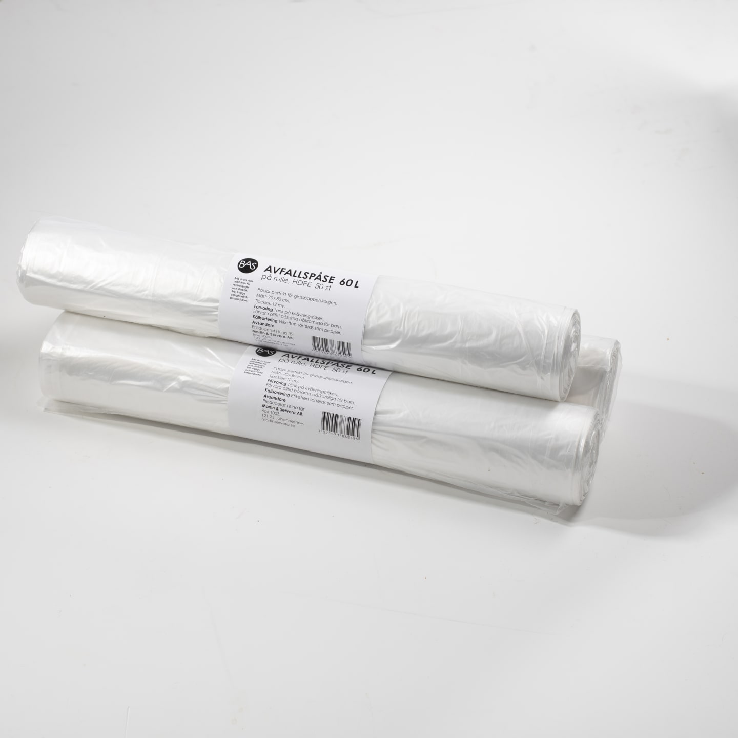 Avfallspåse vit anpassad för glasspapperskorgar 60L 70x80cm 12my 50st