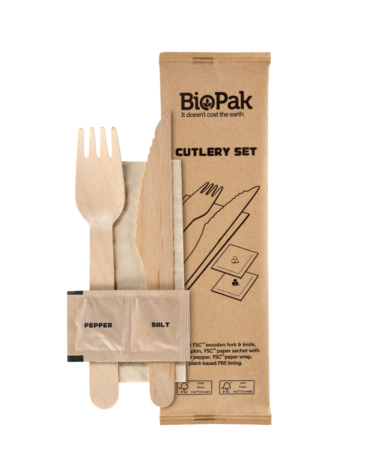 Bestickset trä gaffel kniv serv salt 250