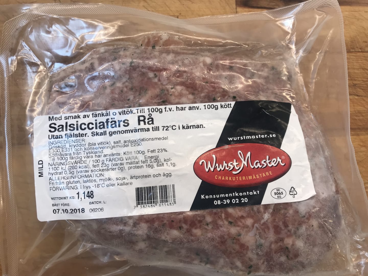 Salsicciafärs rå utan fjälster 1kg - Bild 1 av 2