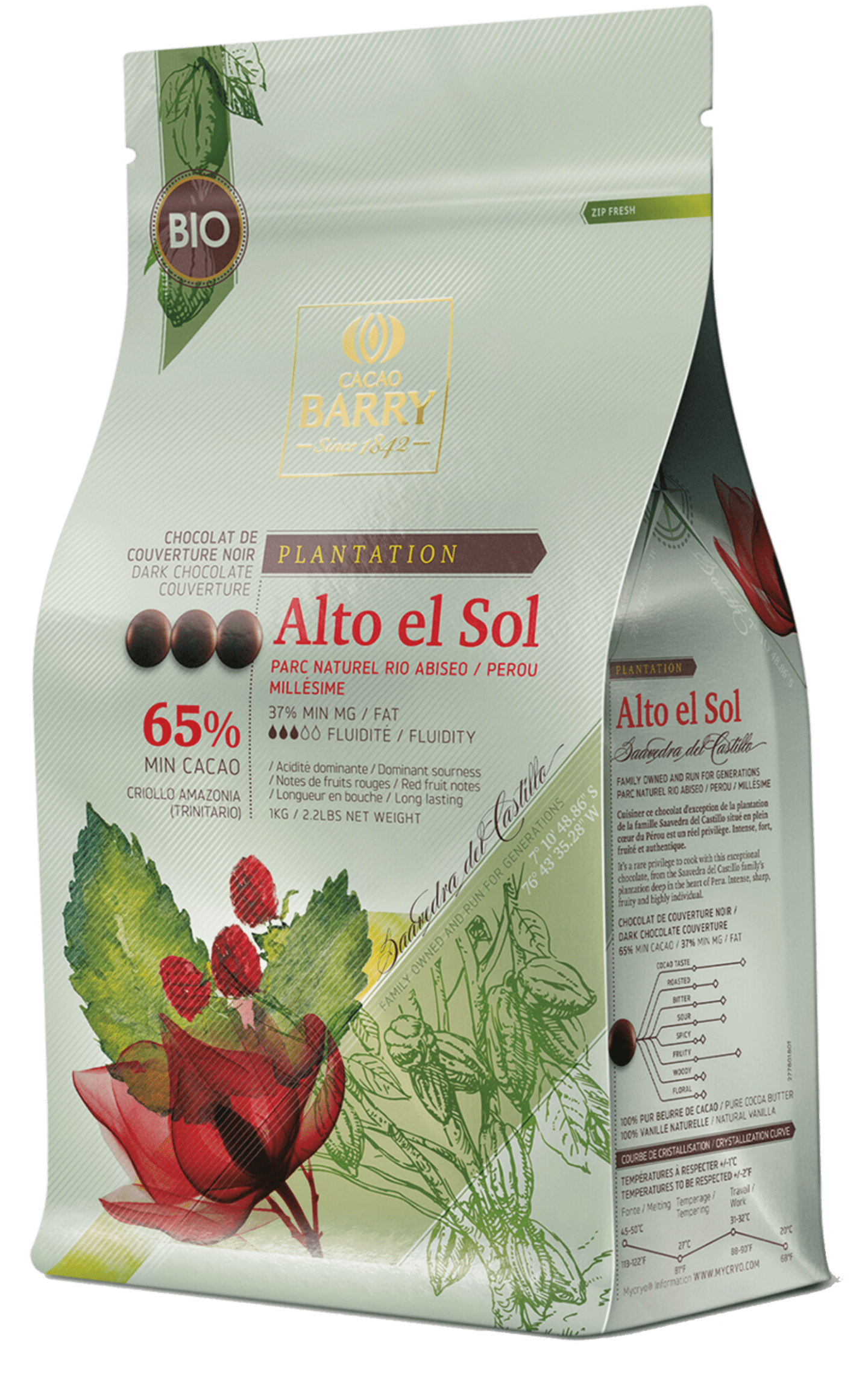 Alto el sol mörk choklad pellets 65% 1kg - Bild 1 av 2