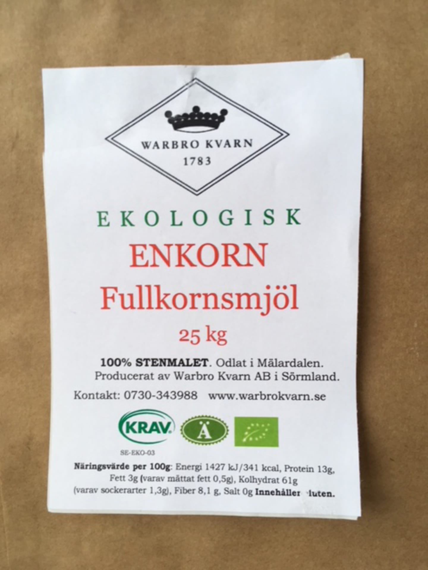 Enkornsmjöl fullkorn 25kg