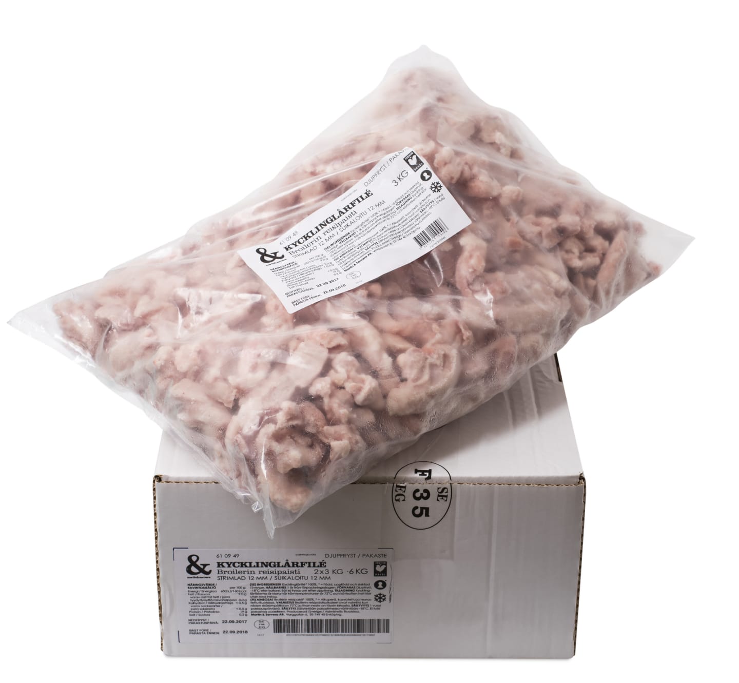 Kycklinglårfilé strimlad 12mm 3kg - Bild 1 av 3