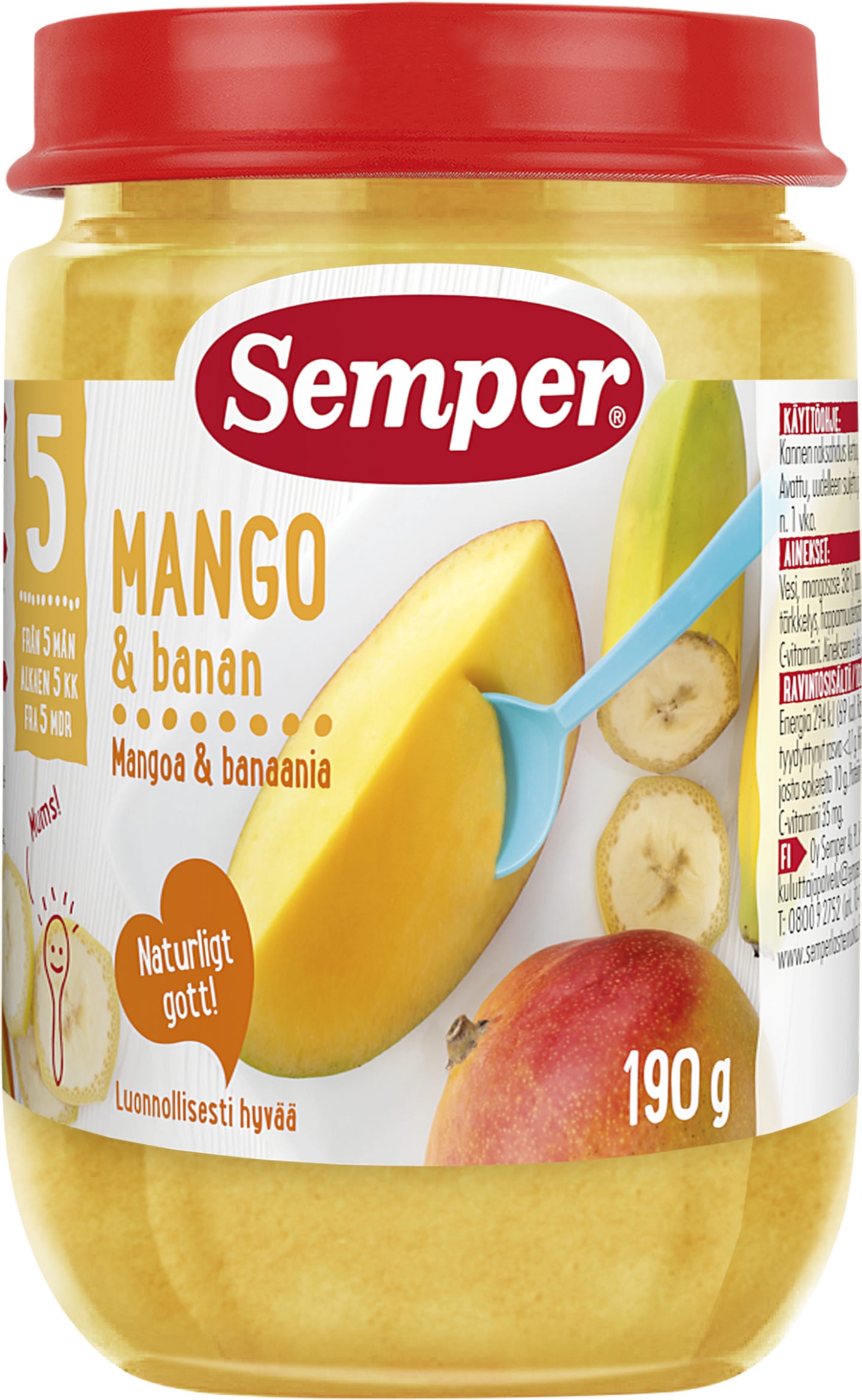 Barnmat Mango och bananpuré 5-6mån 190g
