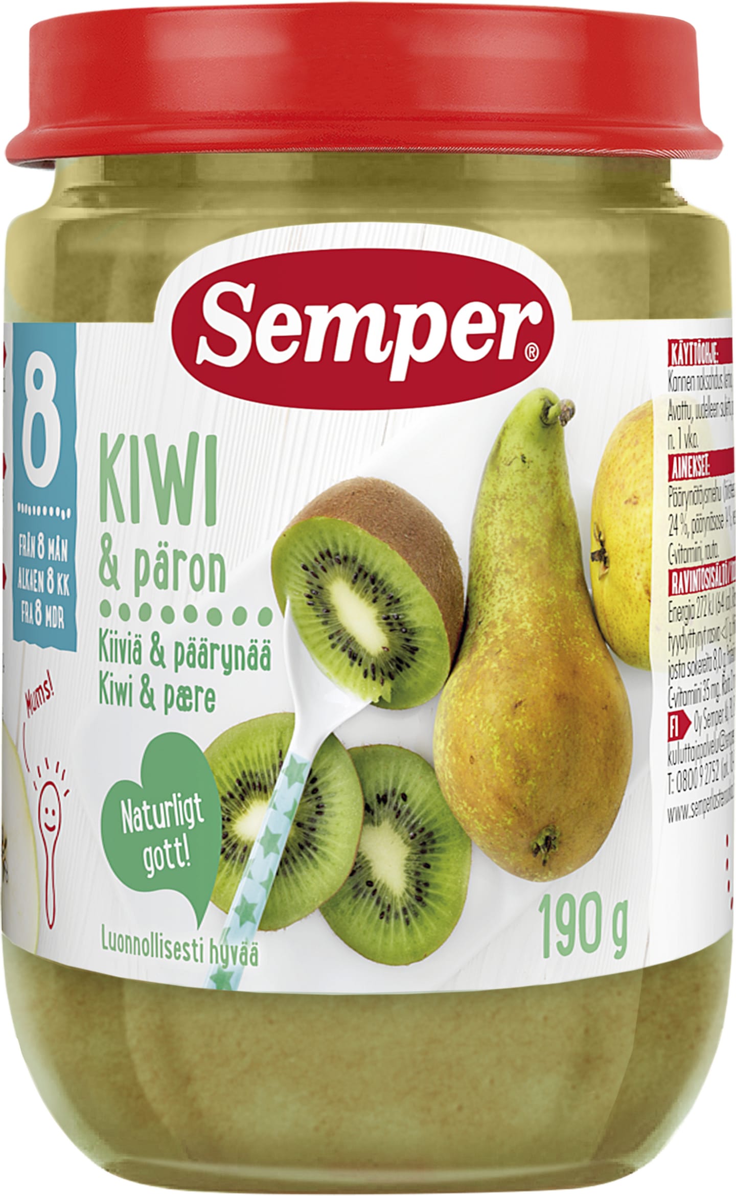 Barnmat Päron och kiwipuré 8mån 190g