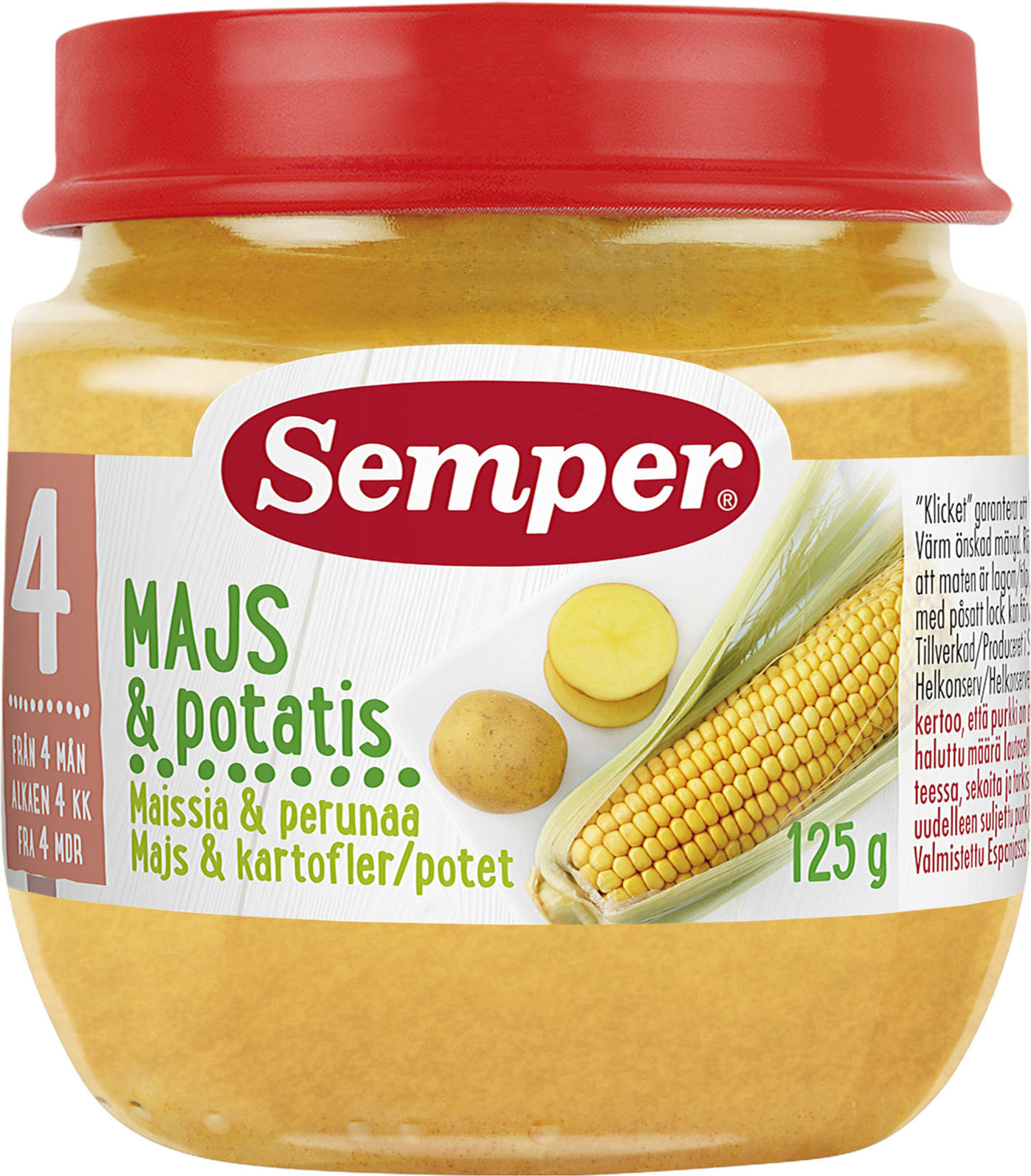 Barnmat Majs- och potatispuré 4mån 125g