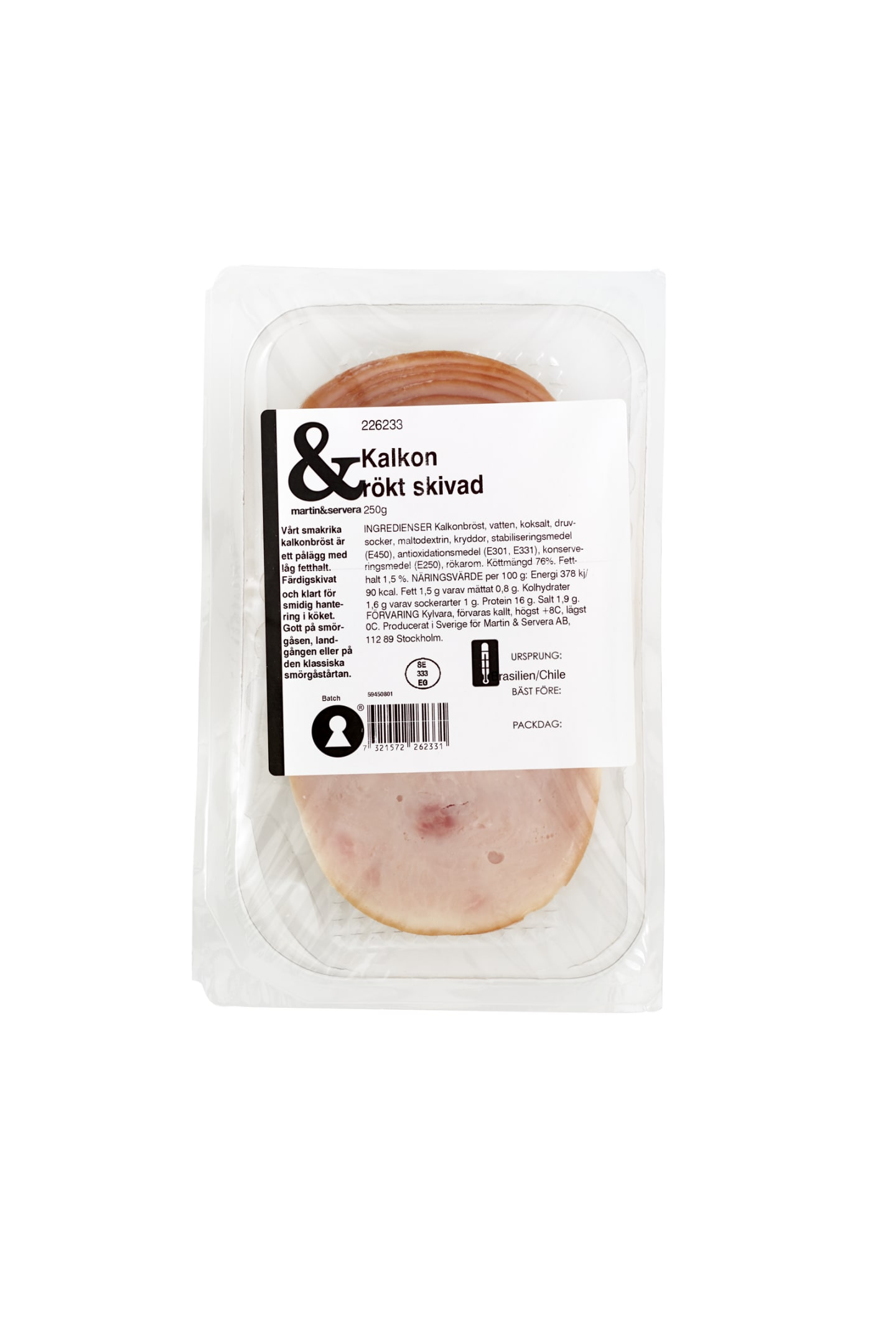 Kalkonbröst rökt skivad helmuskel 250g