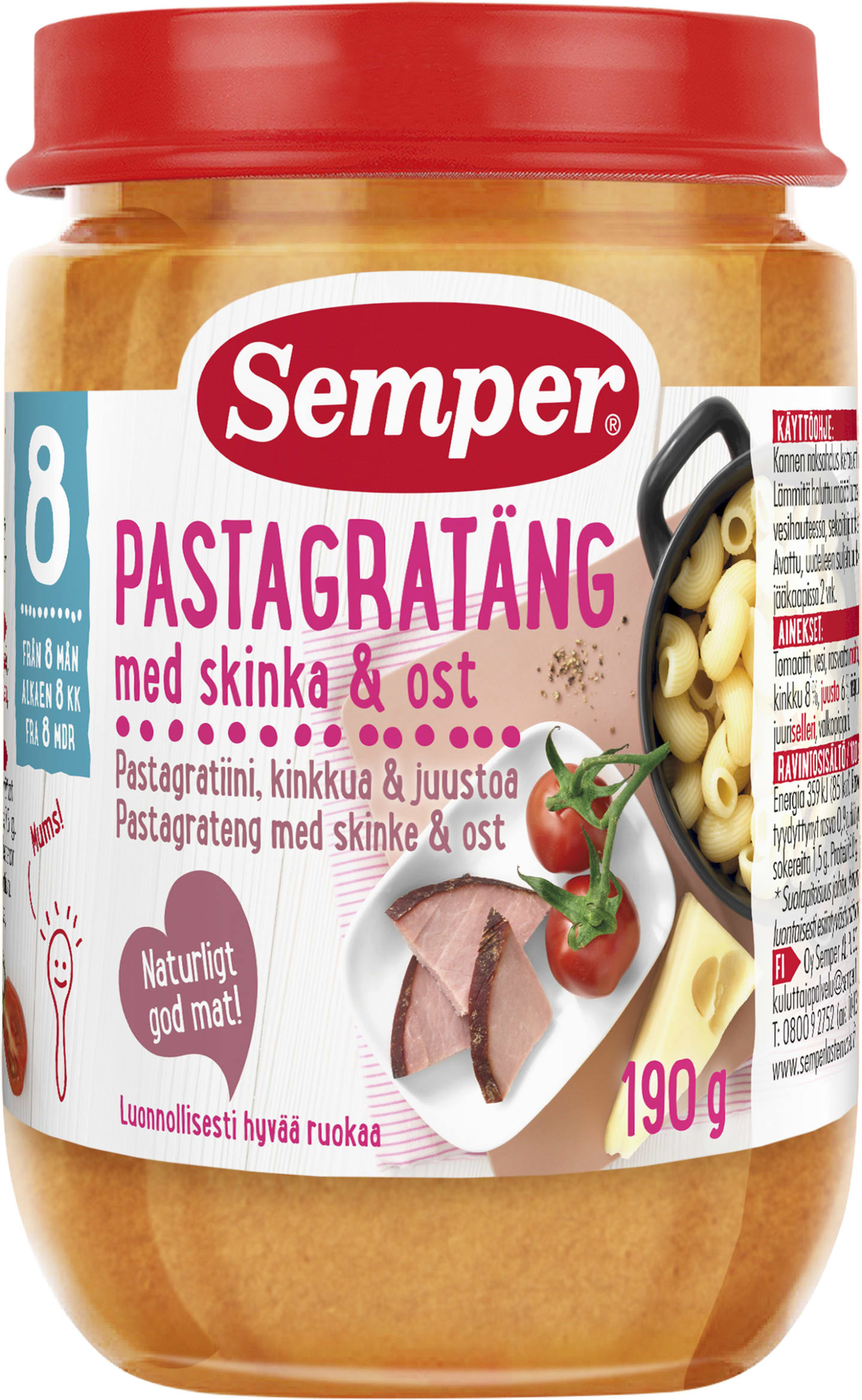 Barnmat Pastasnäckor skinka 8mån 190g