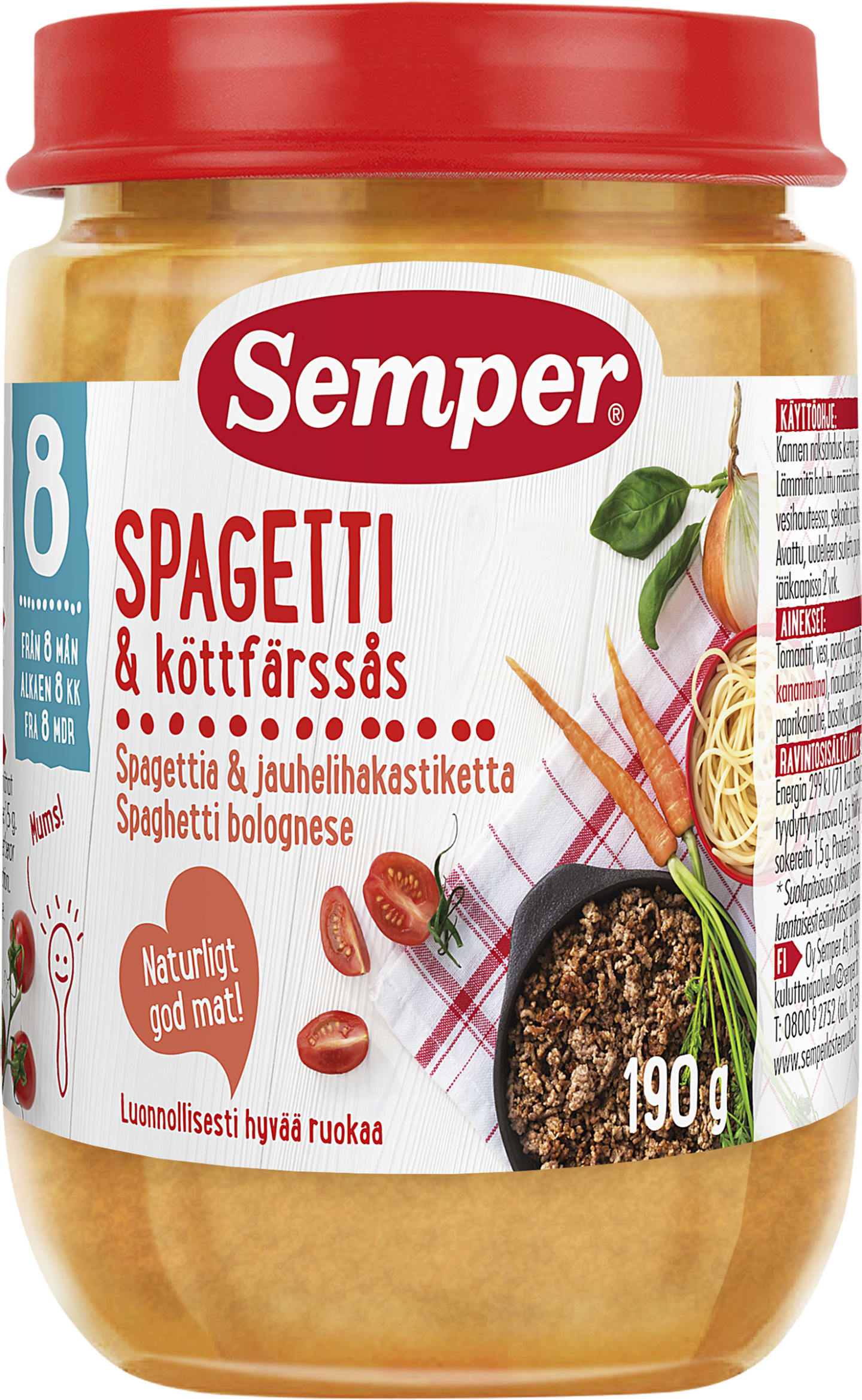 Barnmat Spaghetti köttfärssås 8mån 190g