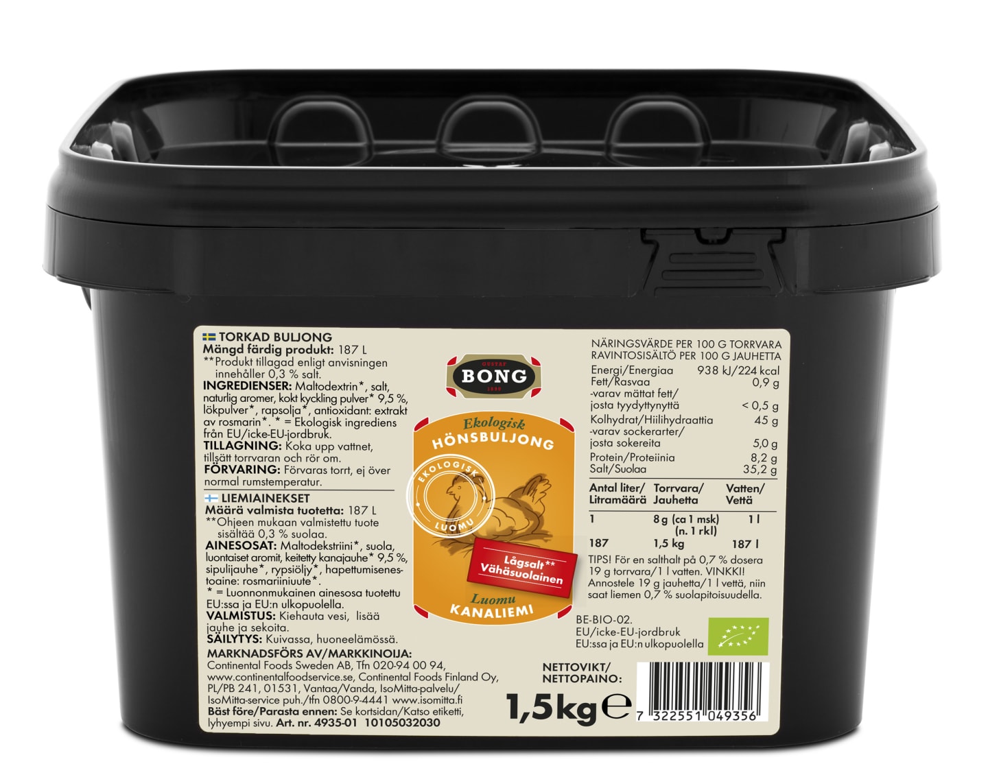 Hönsbuljong salthalt 0,5% eko 1,5kg