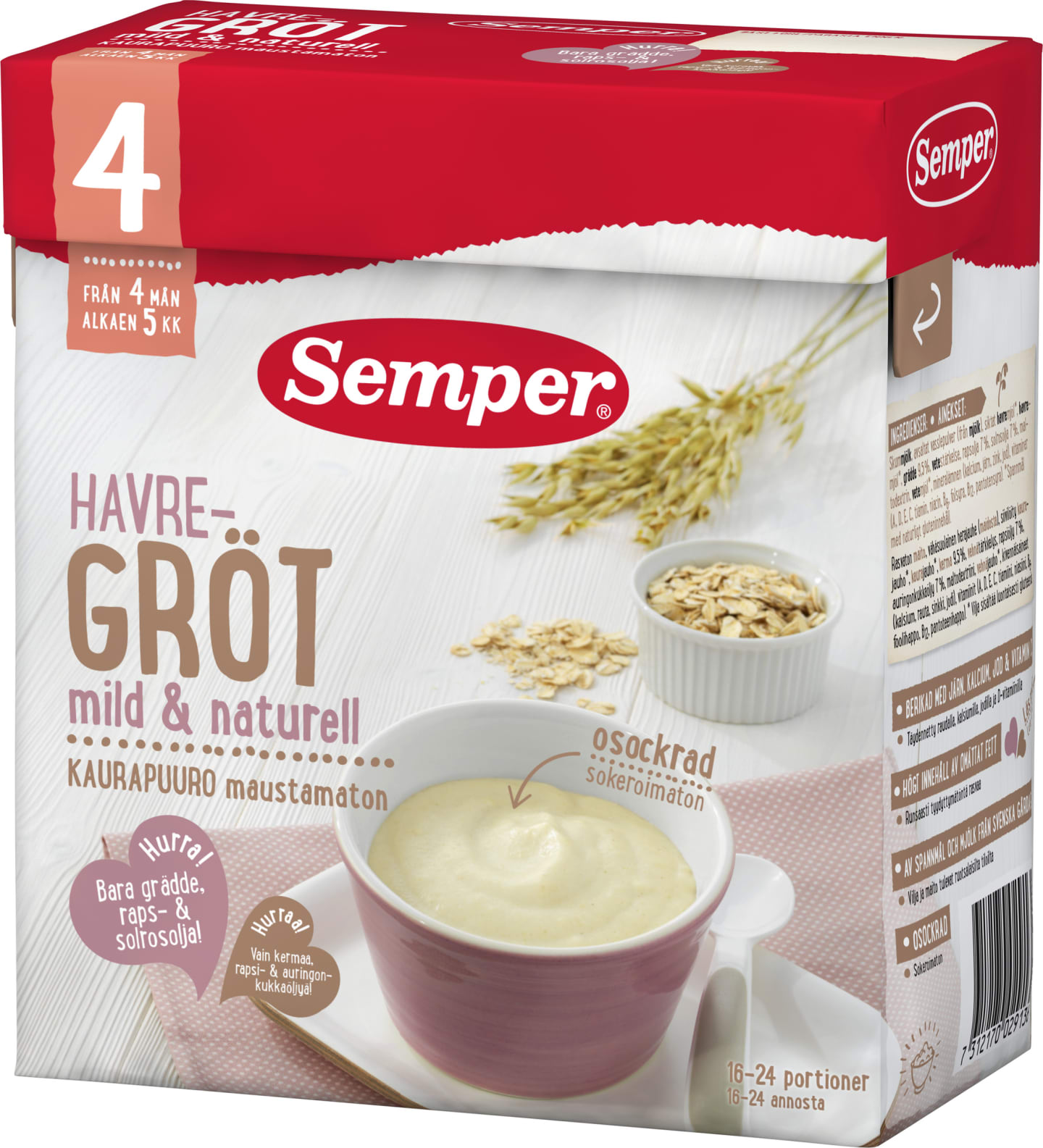 Barnmat havregröt mild naturel 4mån 480g