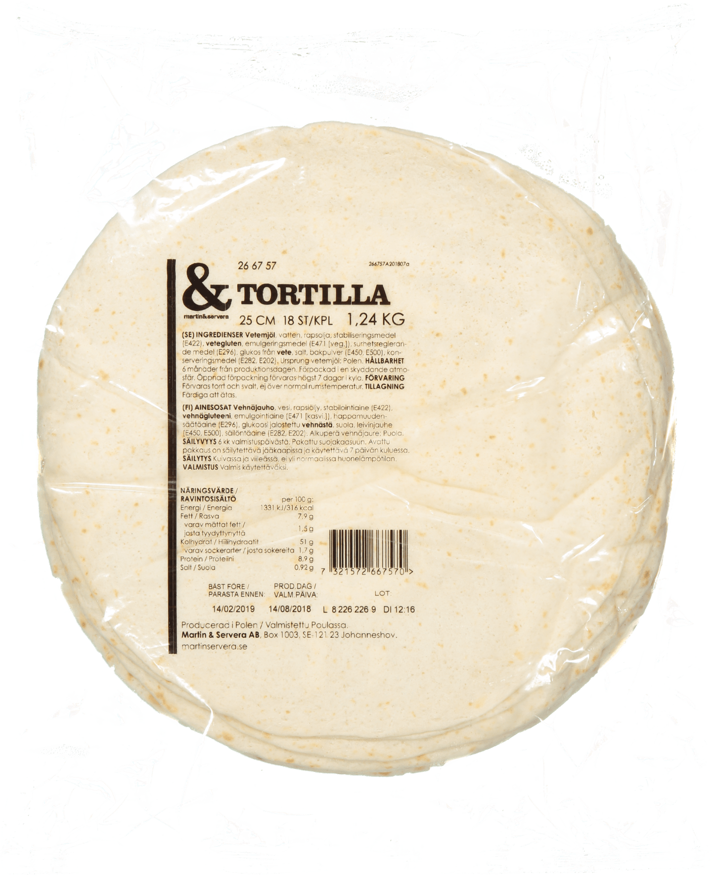Tortilla vete 25cm 18st/1,24kg - Bild 1 av 2