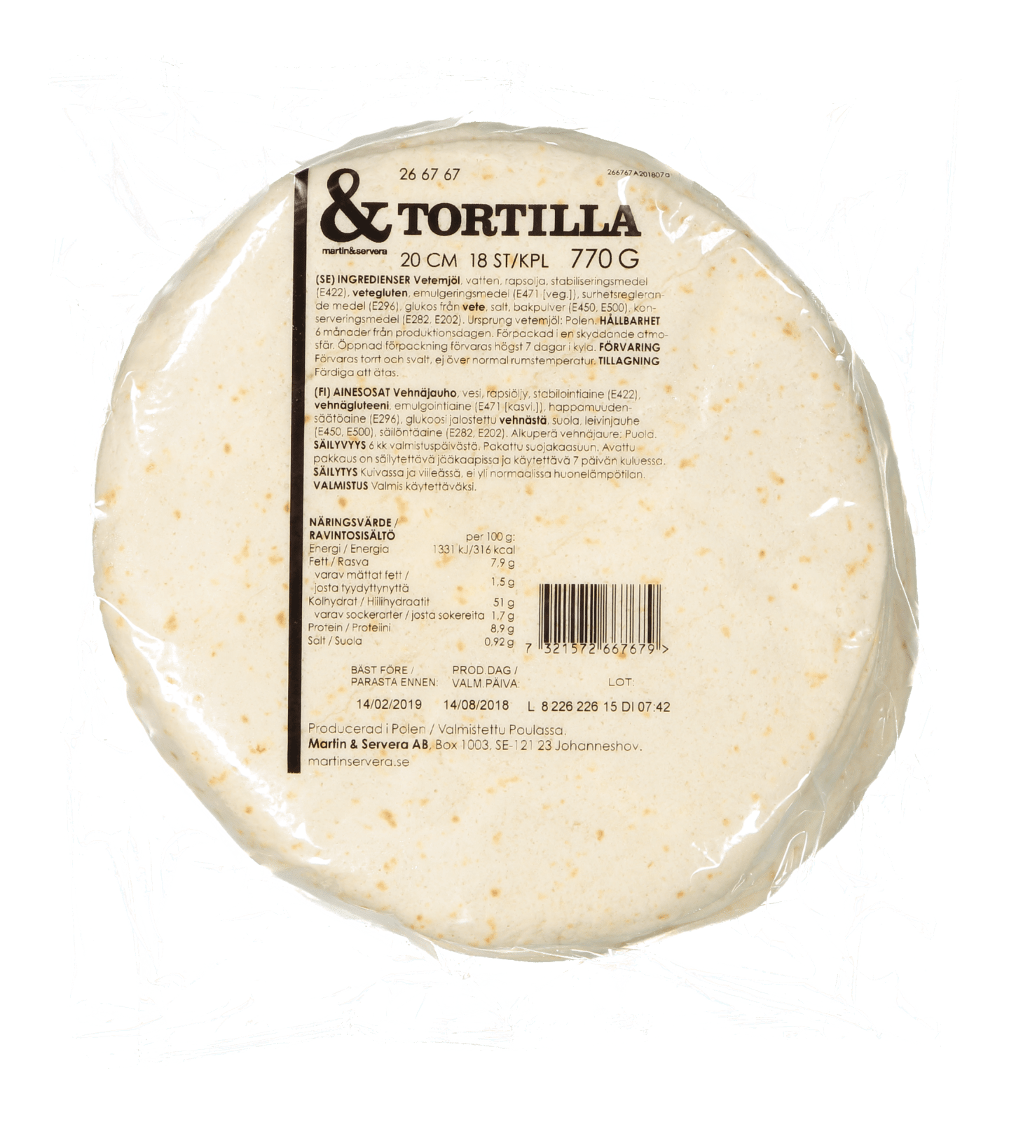 Tortilla vete 20cm 18st/770g - Bild 1 av 2