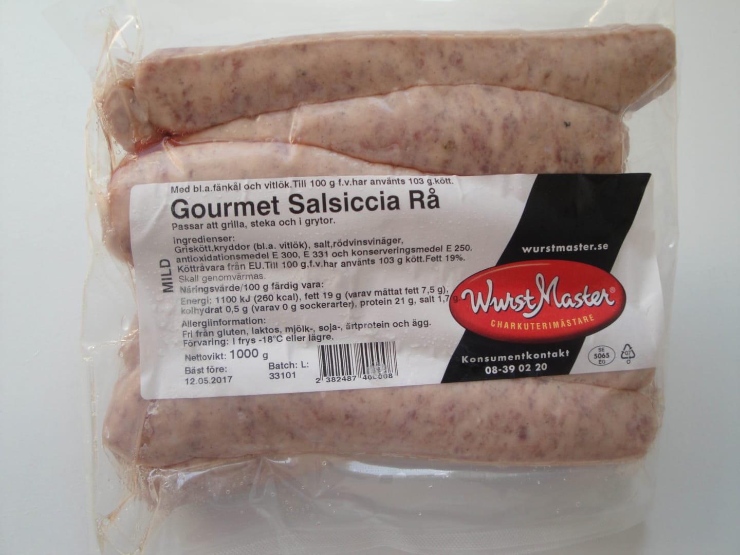 Salsiccia gourmet rå 10x100g/5kg - Bild 1 av 3