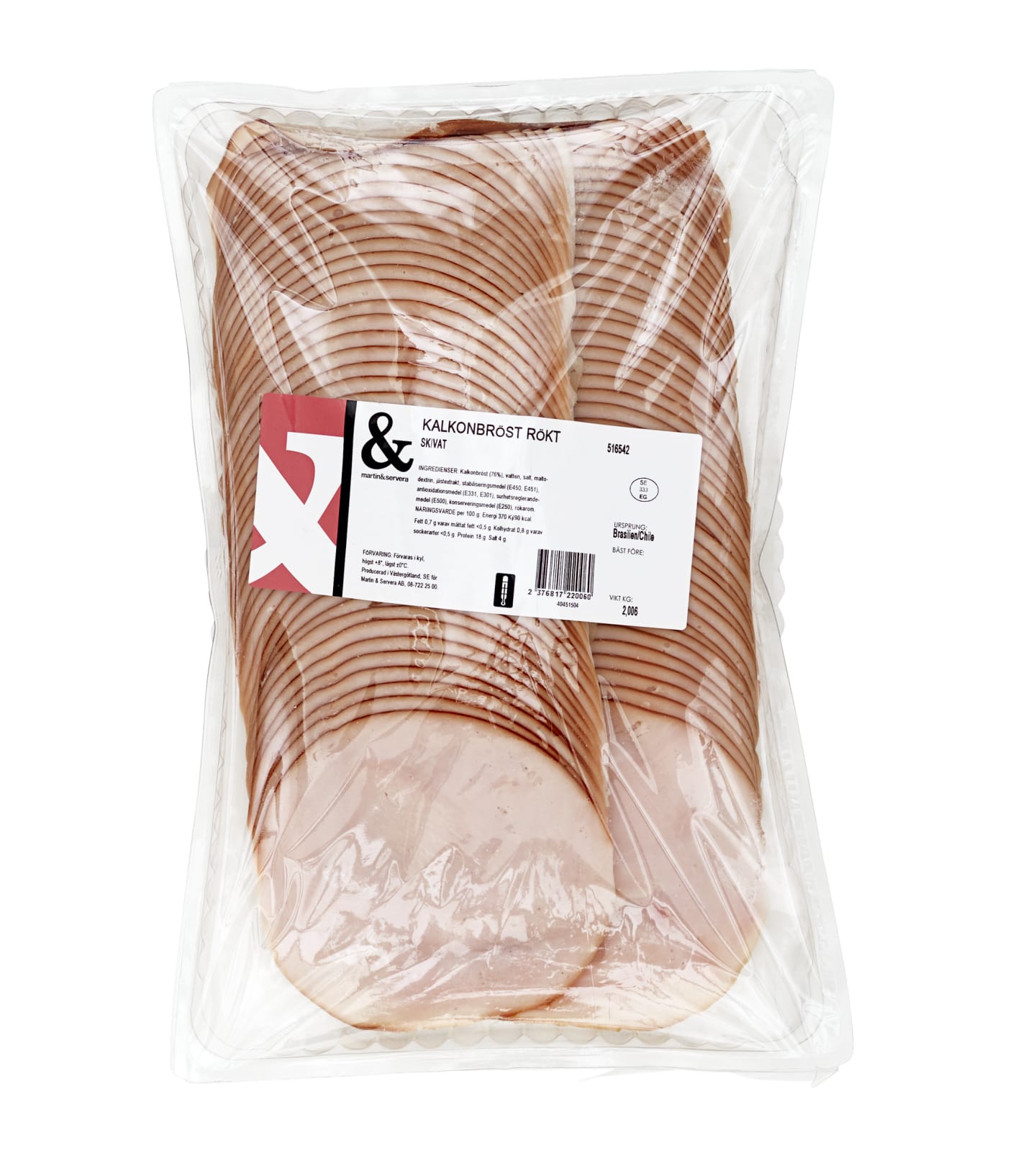 Kalkonbröst rökt skivad helmuskel 1,8kg