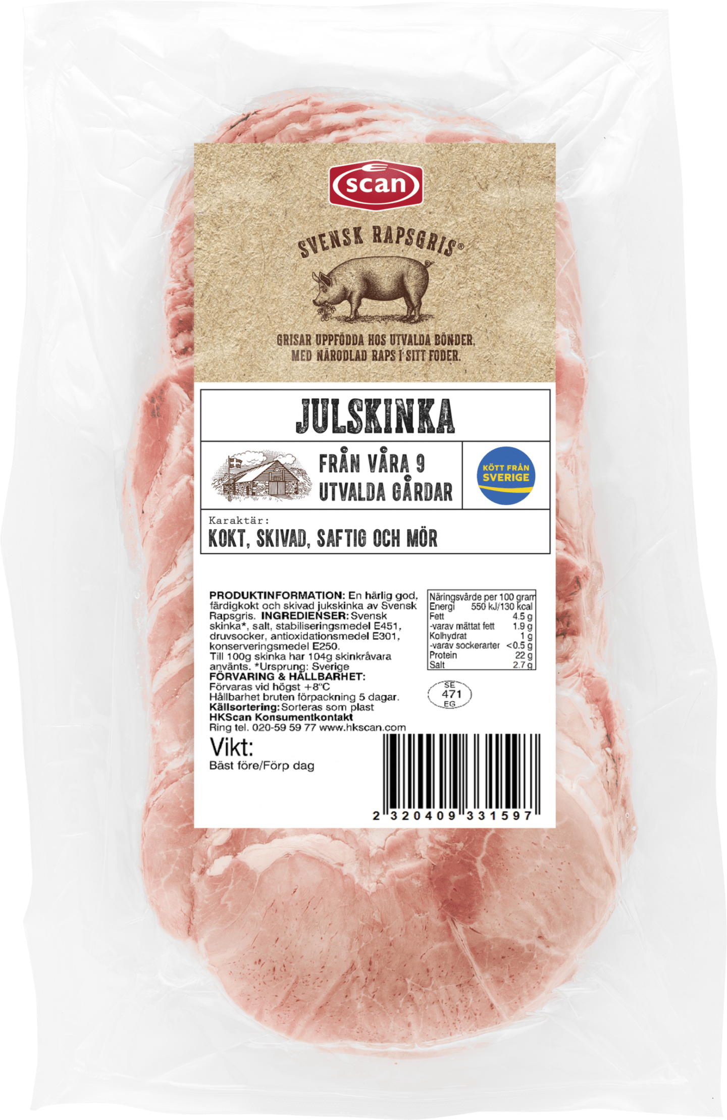Julskinka rapsgris skivad 1,8kg