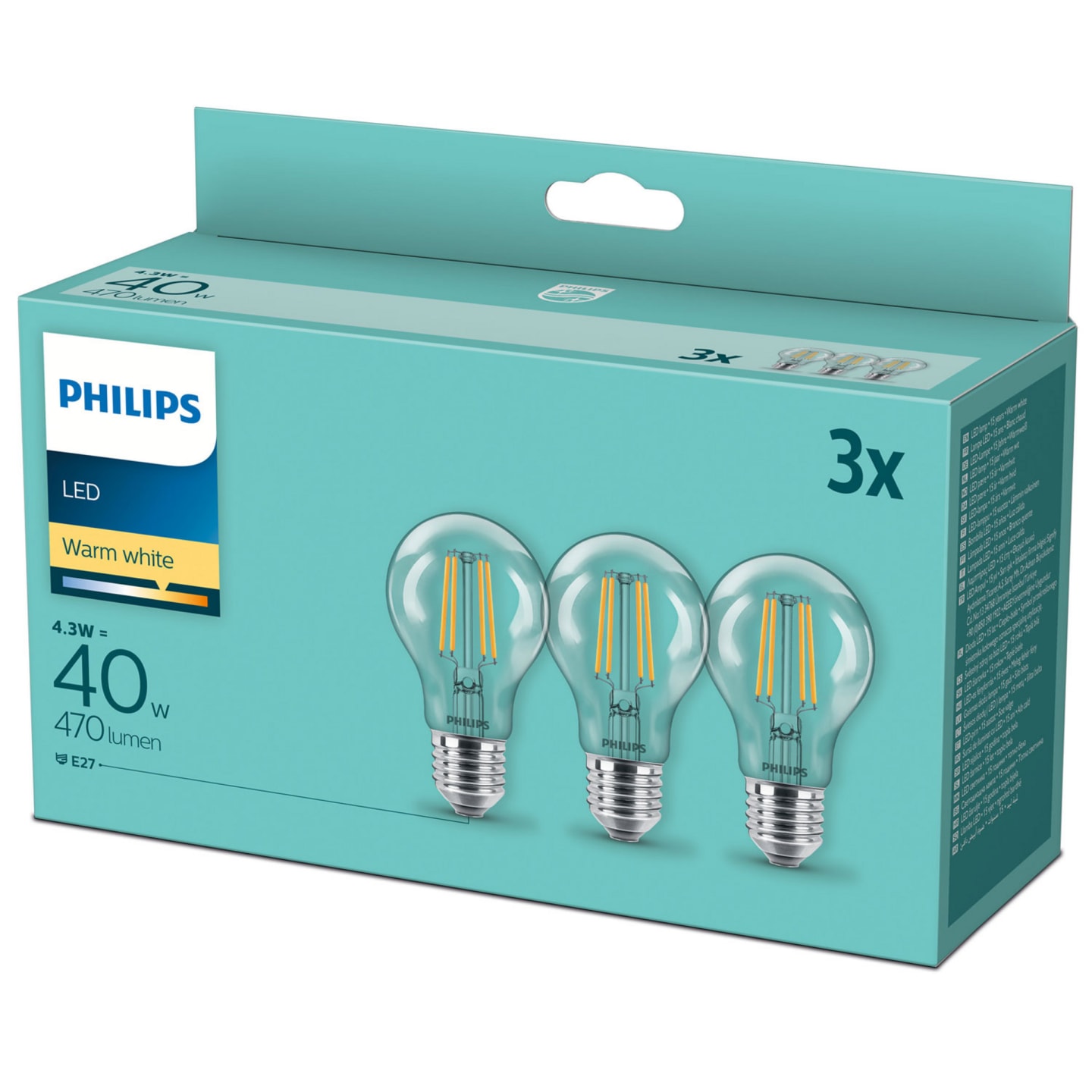 Glödlampa klar led E27 40W 3p