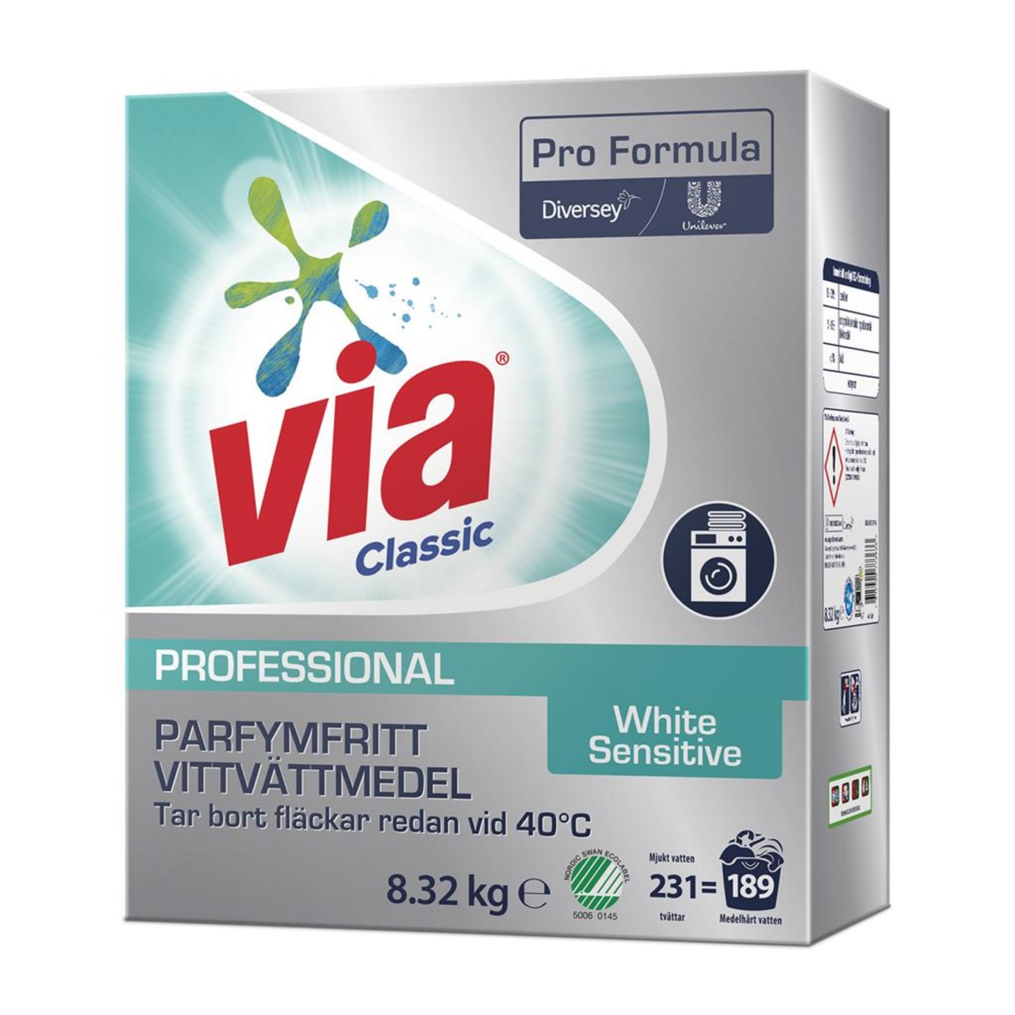 Tvättmedel Via Prof sensitive vit 8,32kg