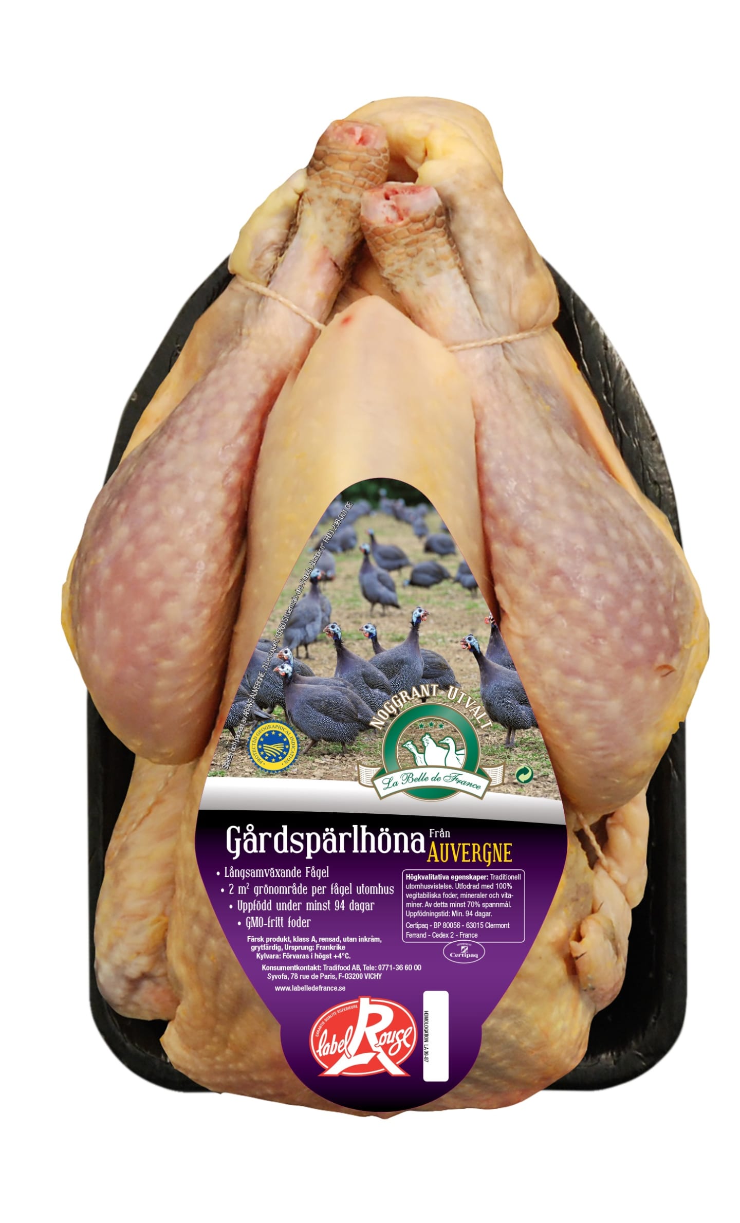 Gårdspärlhöna hel Label Rouge 1,3kg