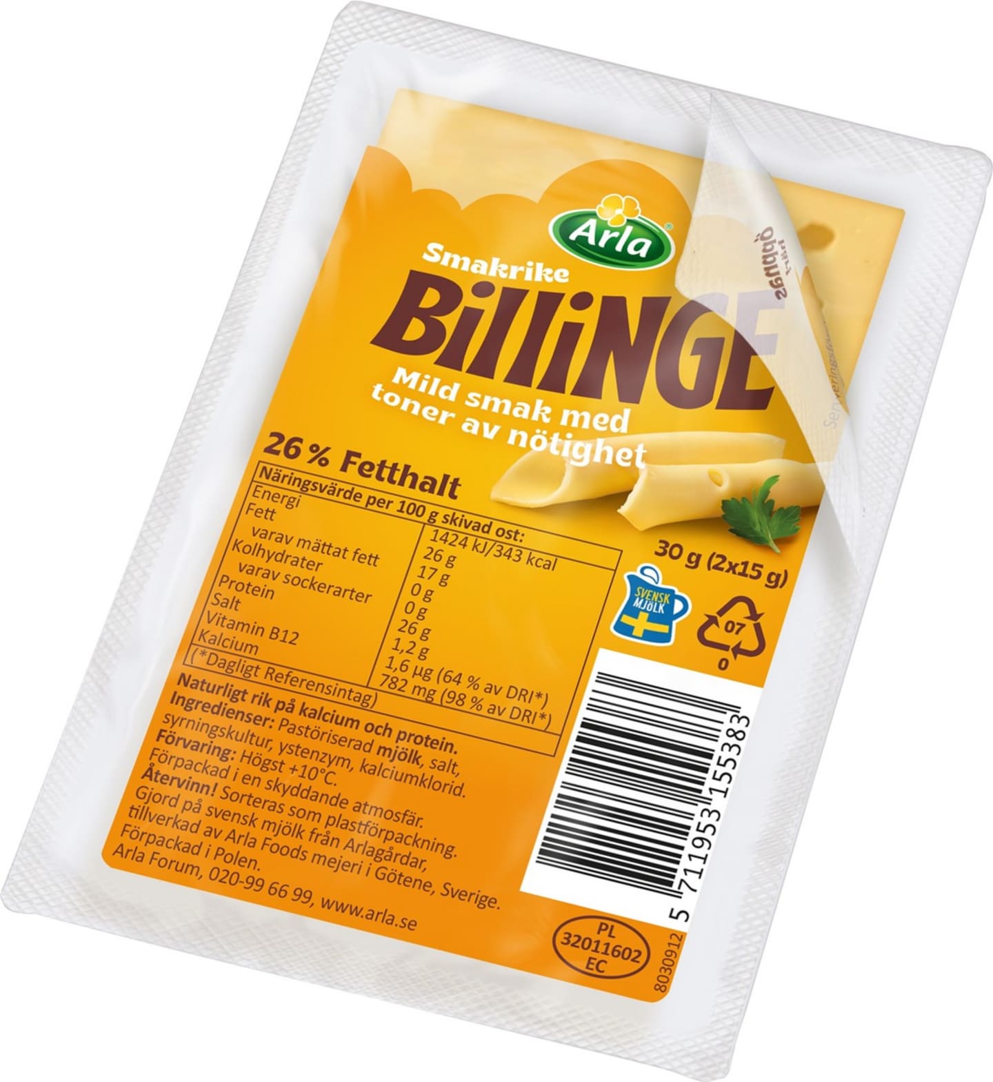 Billinge 26% skivad portion 30g