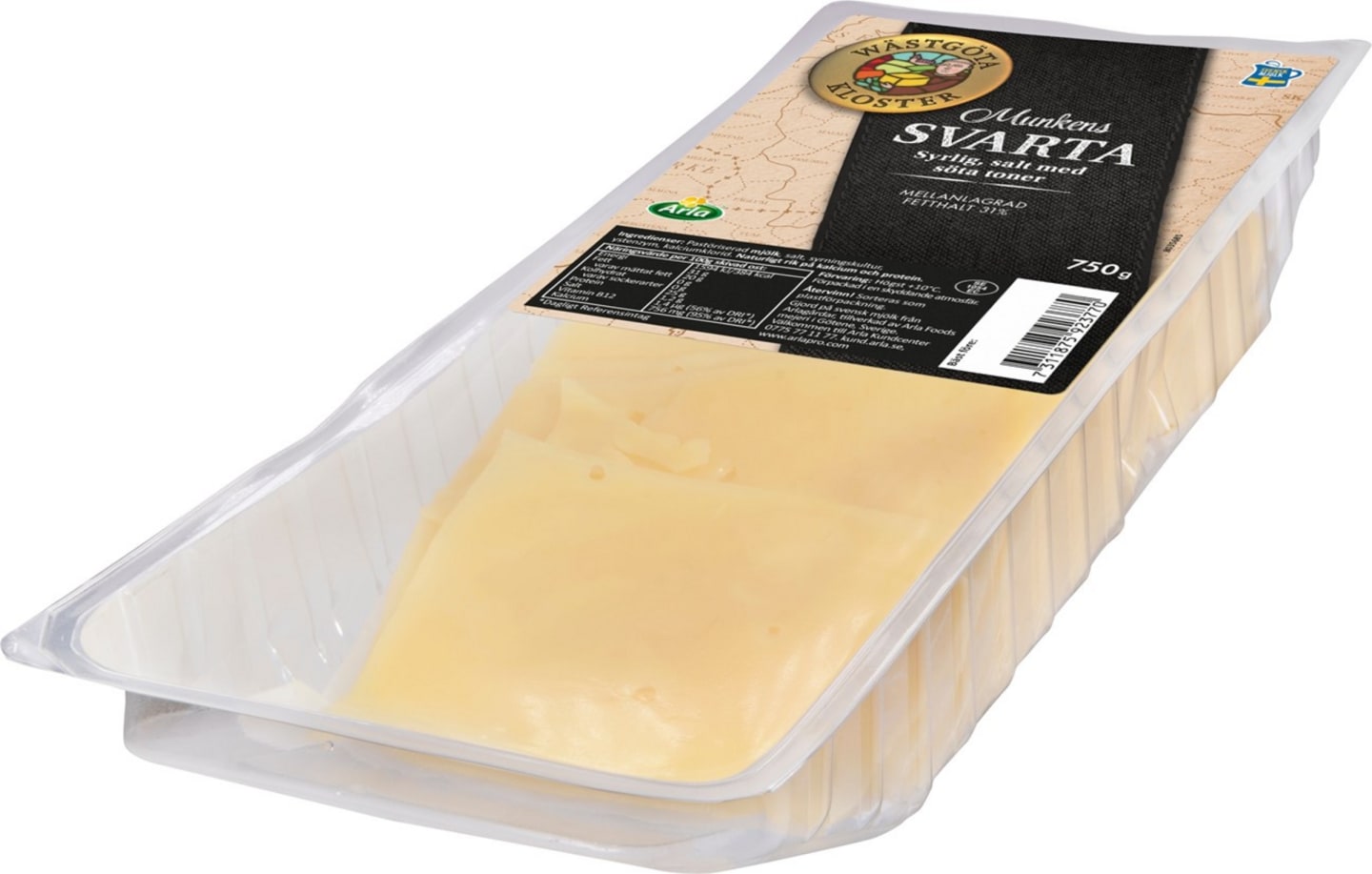 Munkens svarta skivad ost 31% 12g/750g