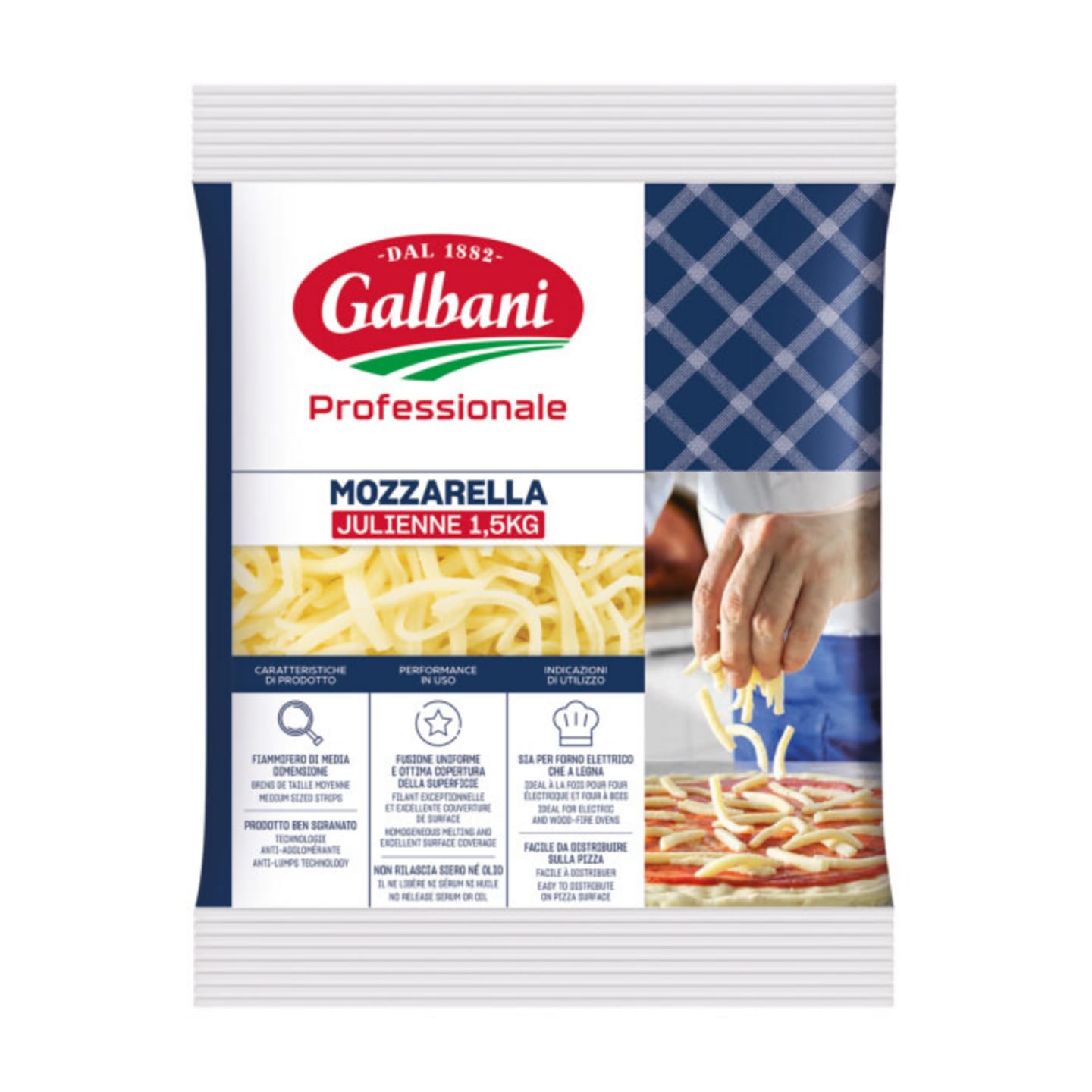 Mozzarella Julienne strimlad 1,5kg