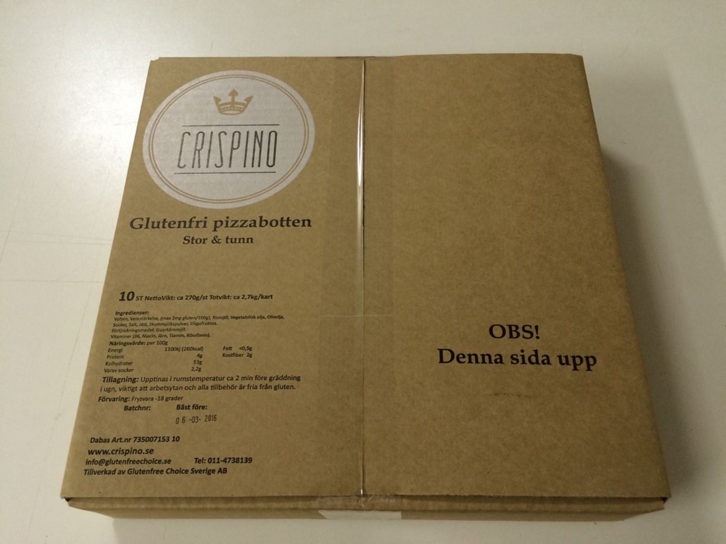 Pizzabotten Glutenfri 34cm 270g