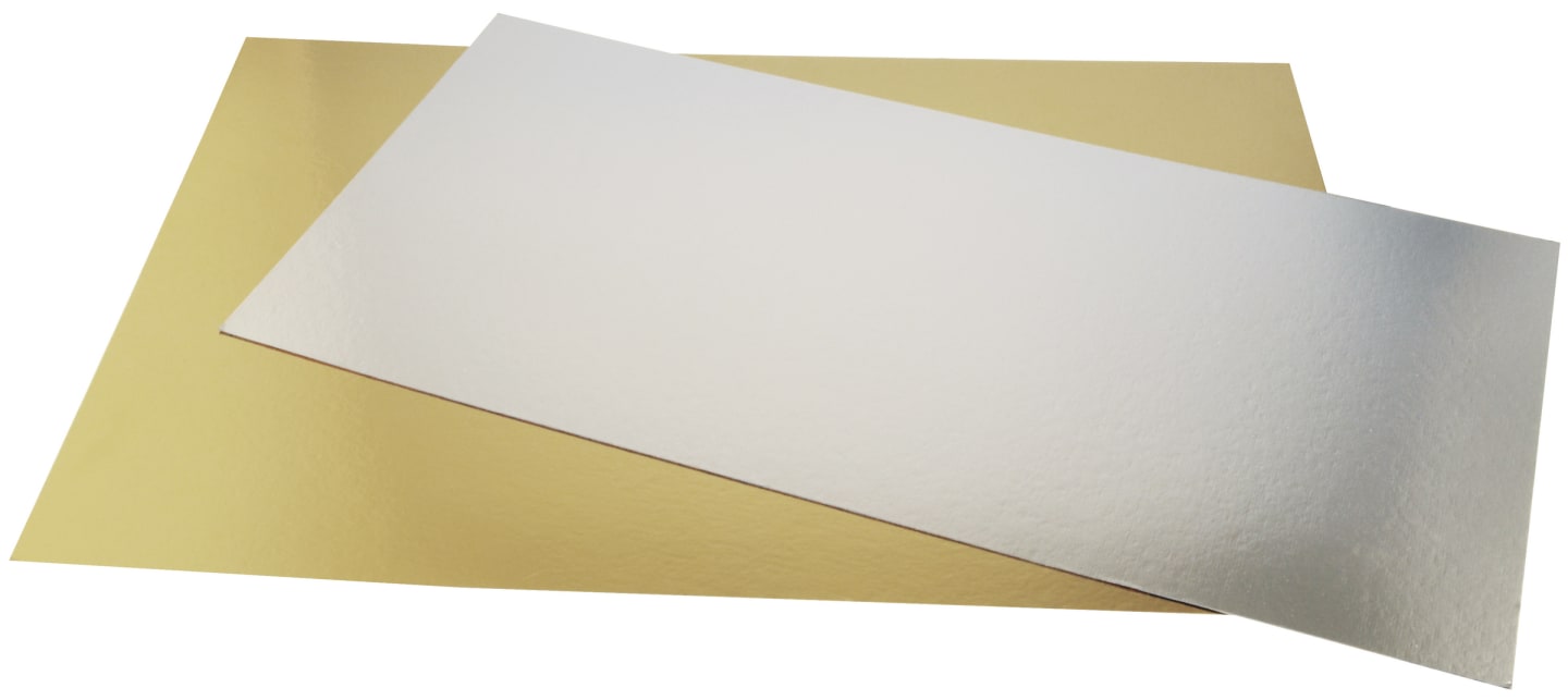 Tårtbricka guld/silver raka hörn 375x500