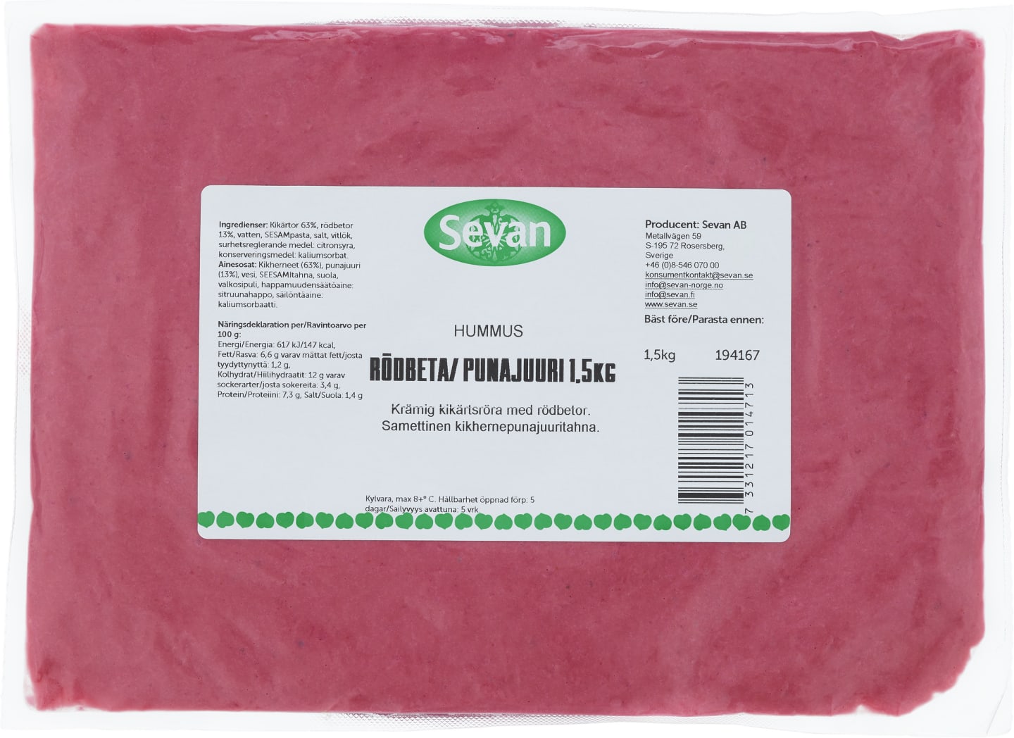 Hummus Rödbeta Pouch 1,5kg