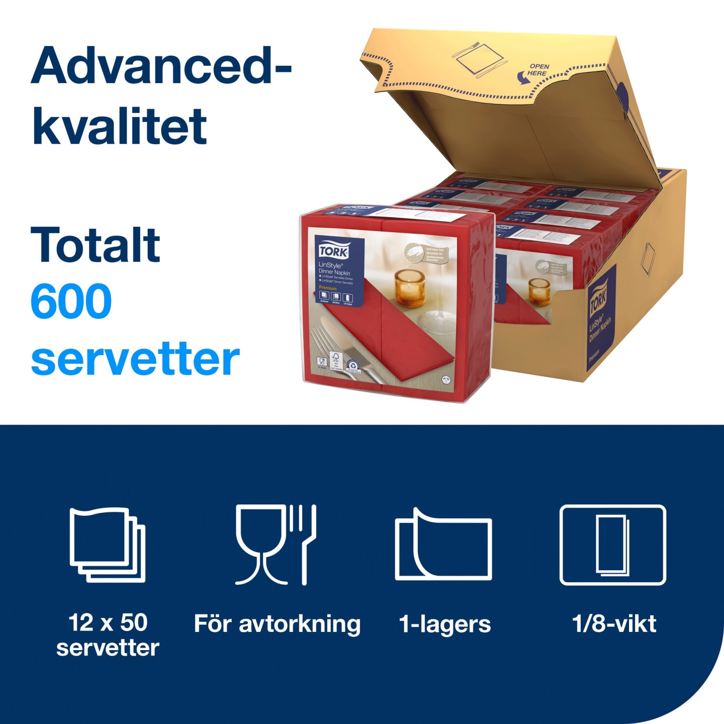 Servett 39 röd 1/8 linstyle 50st - Bild 1 av 4