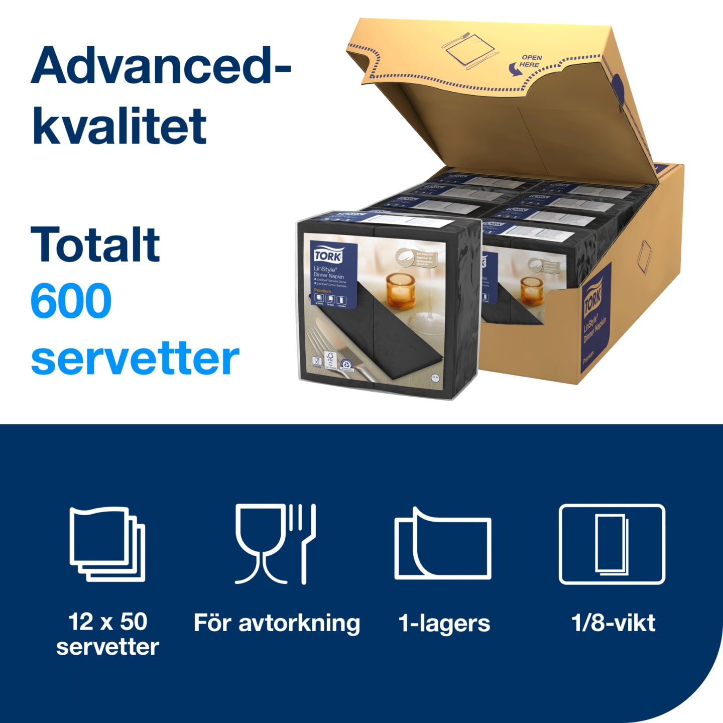 Servett 39 svart 1/8 linstyle 600st - Bild 1 av 4