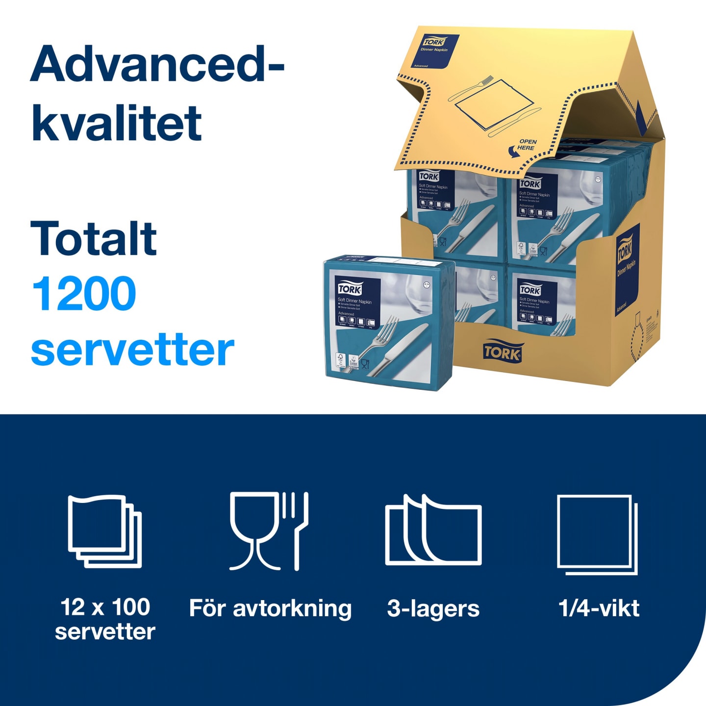 Servett 39 blågrön 3lager 1200st - Bild 1 av 4