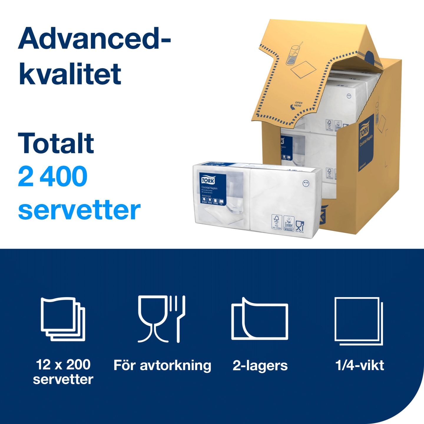 Servett Cocktail vit 2400st - Bild 1 av 4