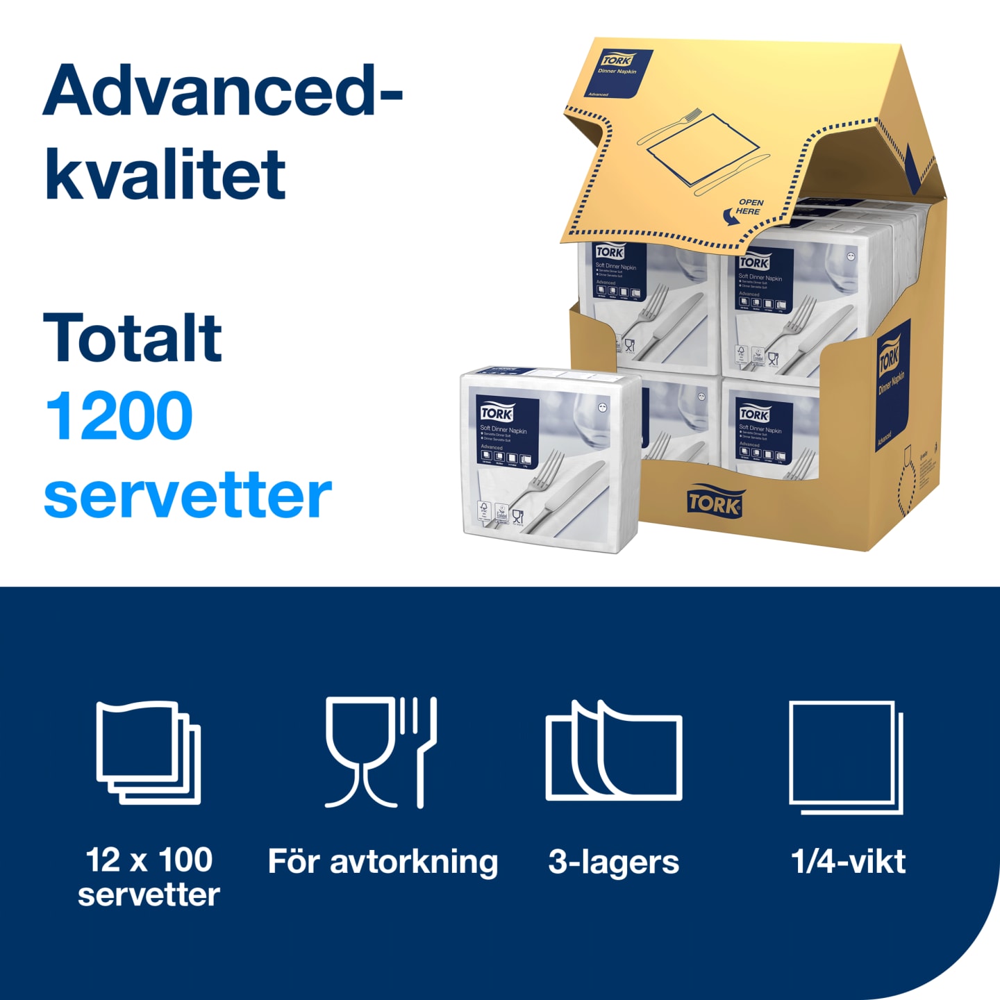 Servett 39 vit 3lager 1/4 1200st - Bild 1 av 4