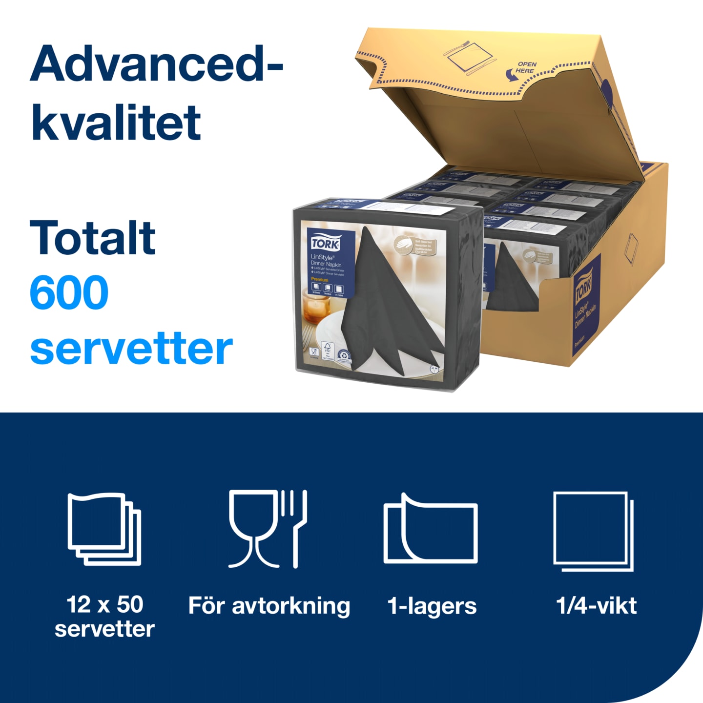 Servett 39 mörkgrå linstyle 600st - Bild 1 av 4