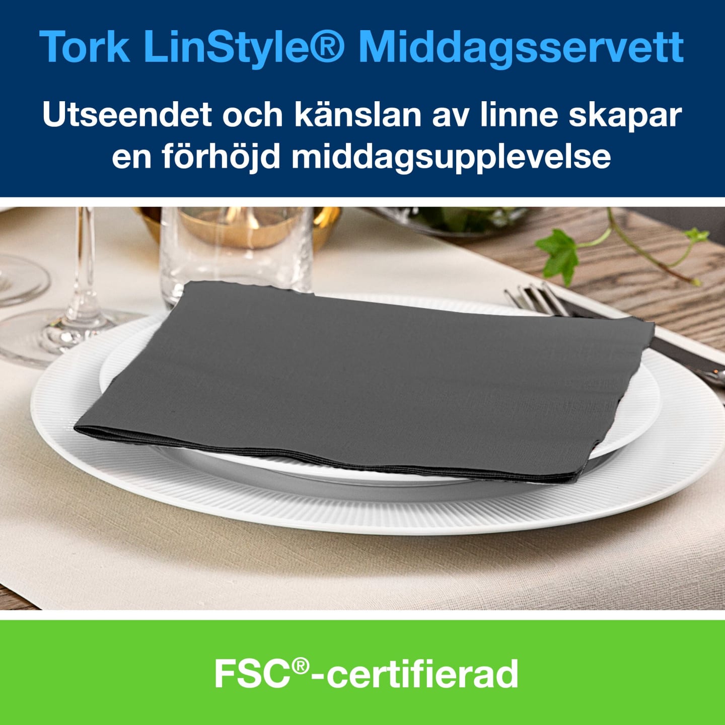 Servett 39 mörkgrå linstyle 600st - Bild 1 av 4