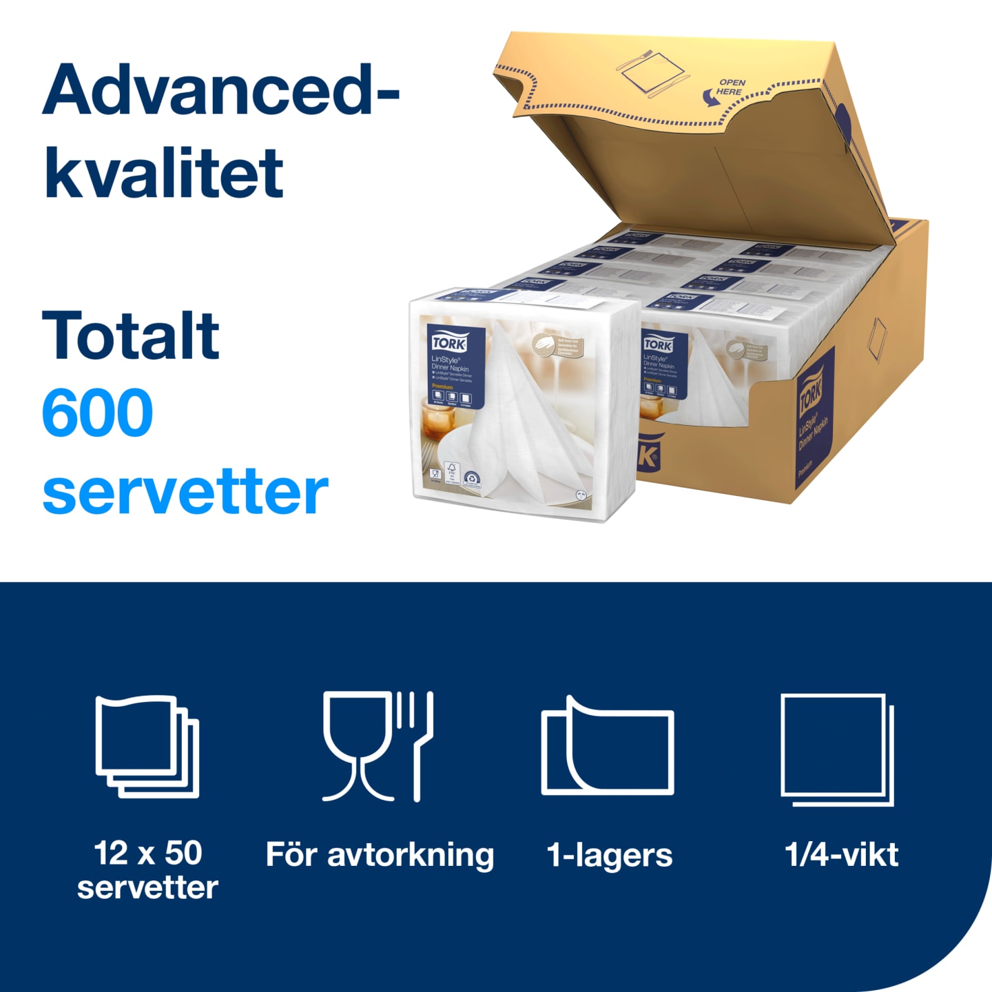Servett 39 vit linstyle 600st - Bild 1 av 4
