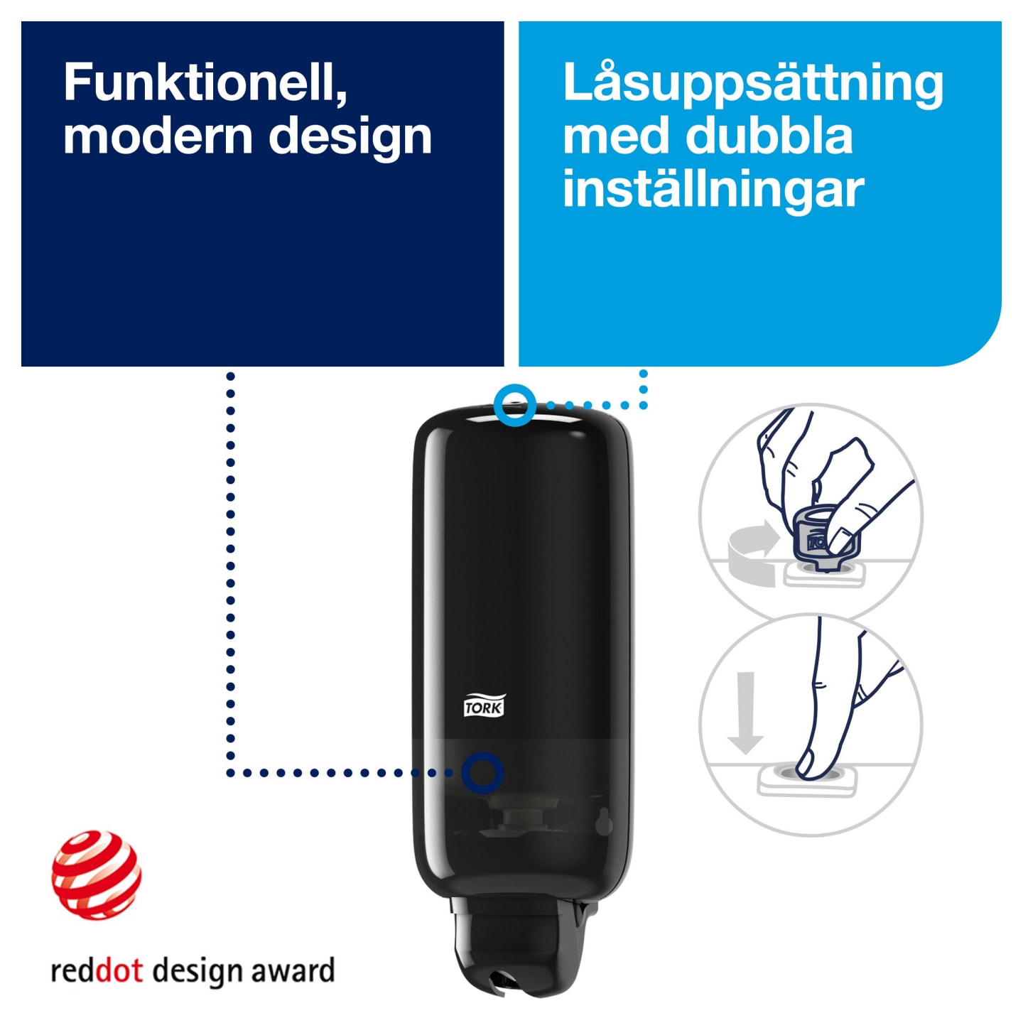 Tvåldispenser S1 svart plast Tork 1st - Bild 1 av 4