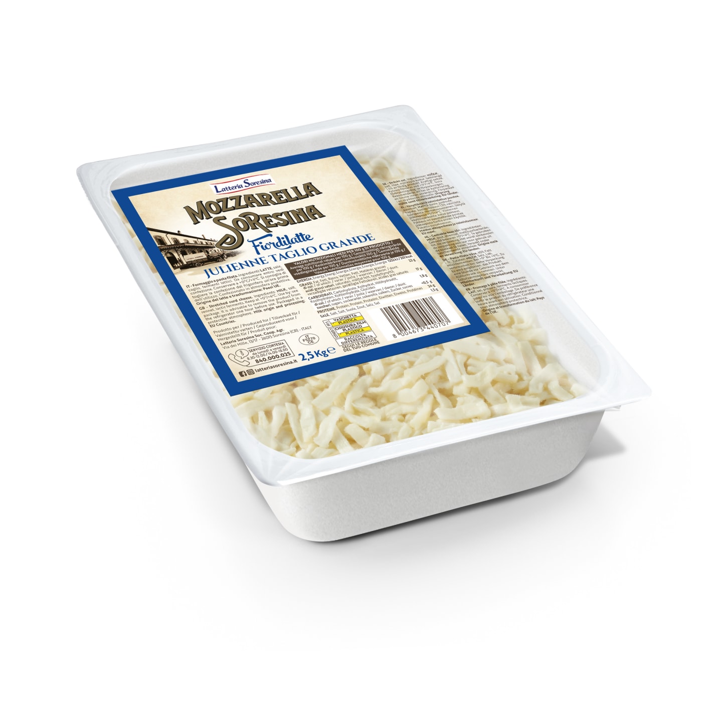 Mozzarella Fiore di Latte grovriv 2,5kg - Bild 1 av 1