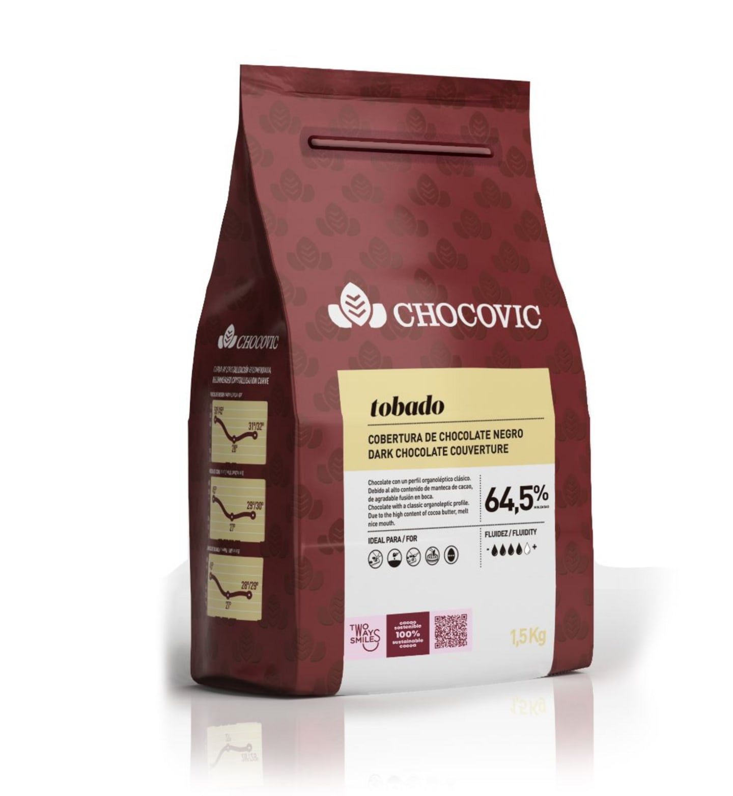 Tobado mörk choklad pellets 64,5% 1,5kg