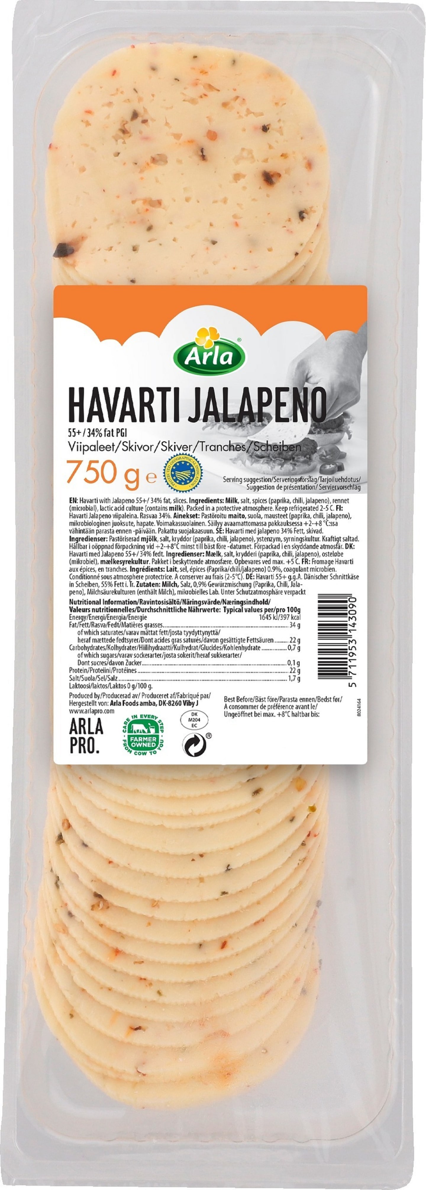 Havarti Jalapeno skivad ost 34% 750g - Bild 1 av 1