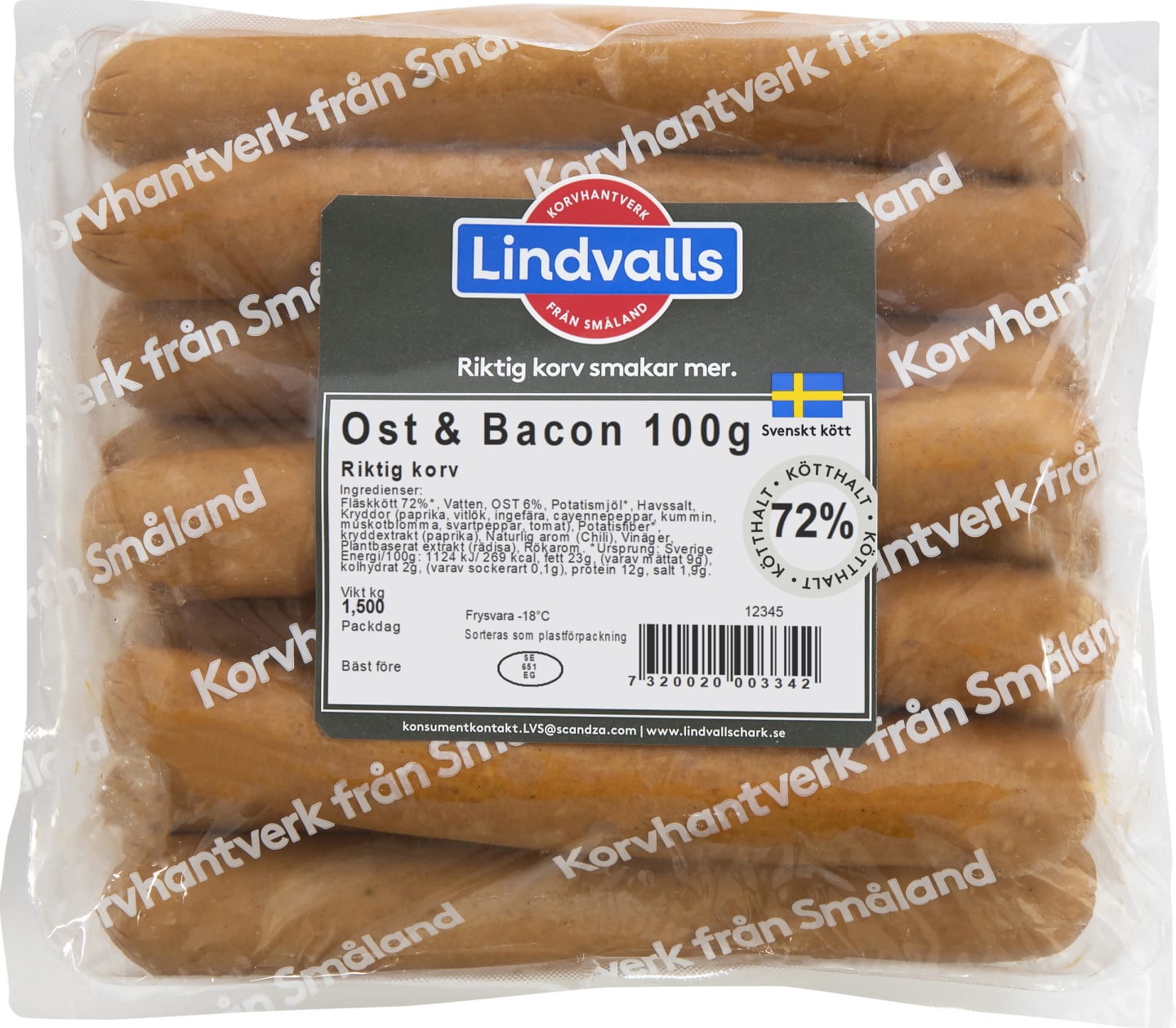 Ost och baconkorv 15x100g